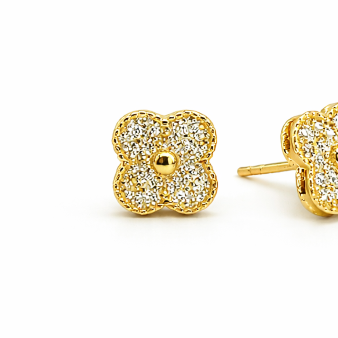 Silver Clover Moissanite Earrings 18K Yellow Gold Vermeil