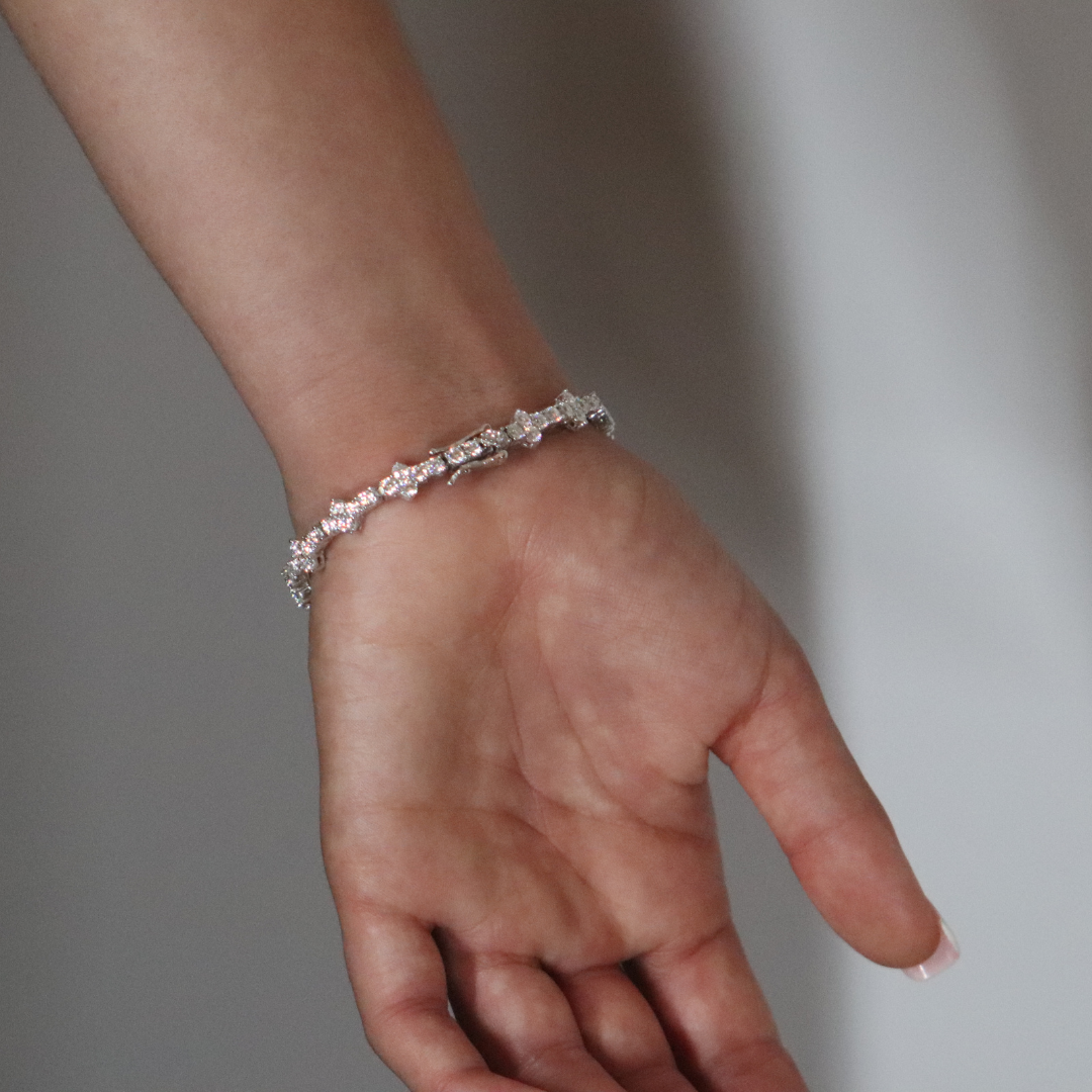 Honeycomb Moissanite Tennis Bracelet Rhodium Plated