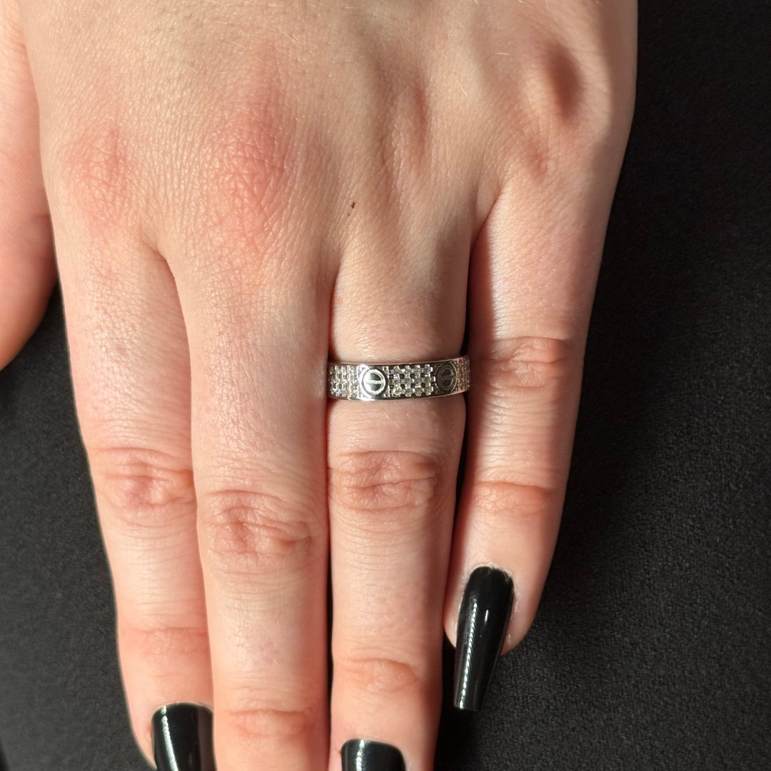 Silver Zircon Love Ring Rhodium Plated