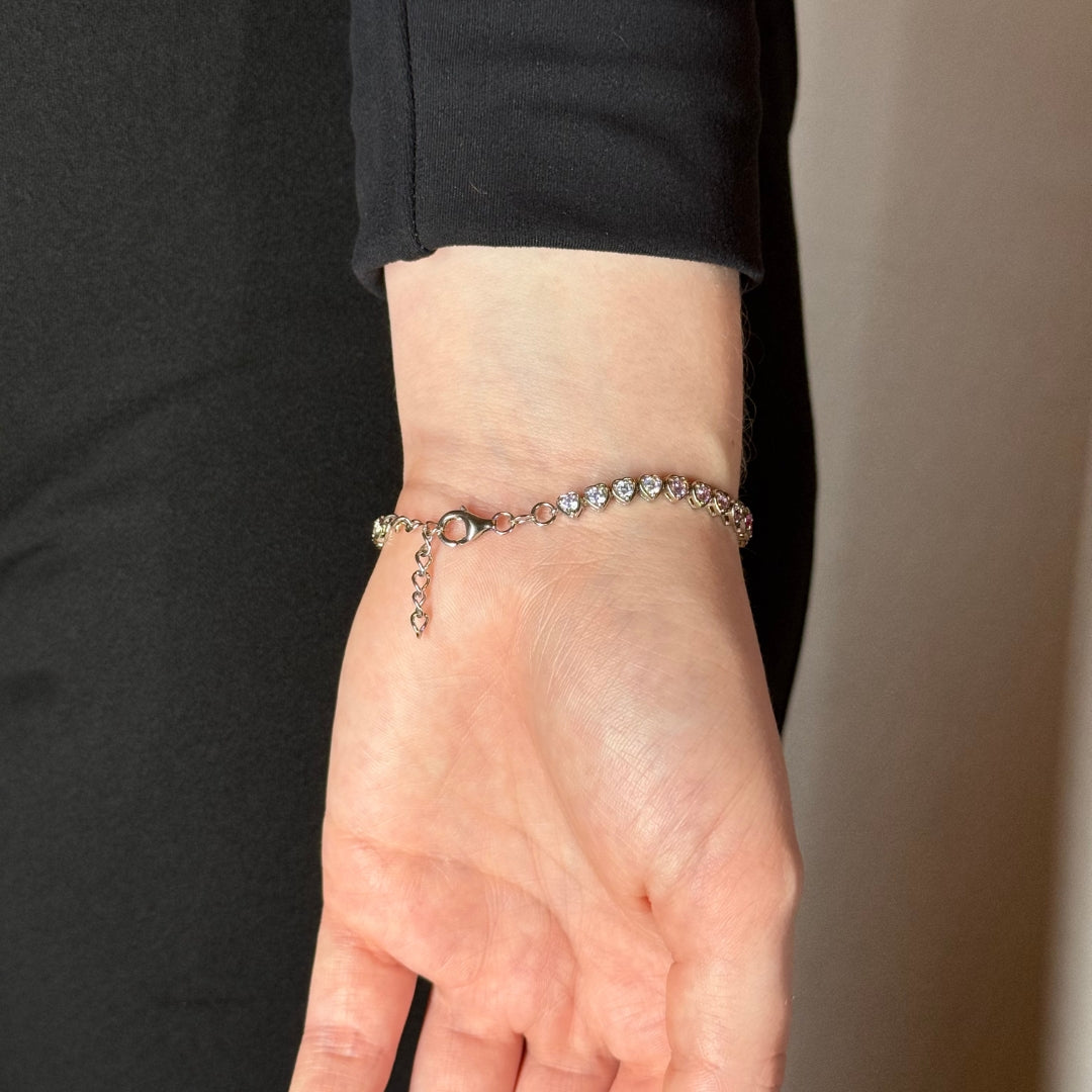 3mm Heart Zircon Tennis Bracelet Pink Radiant