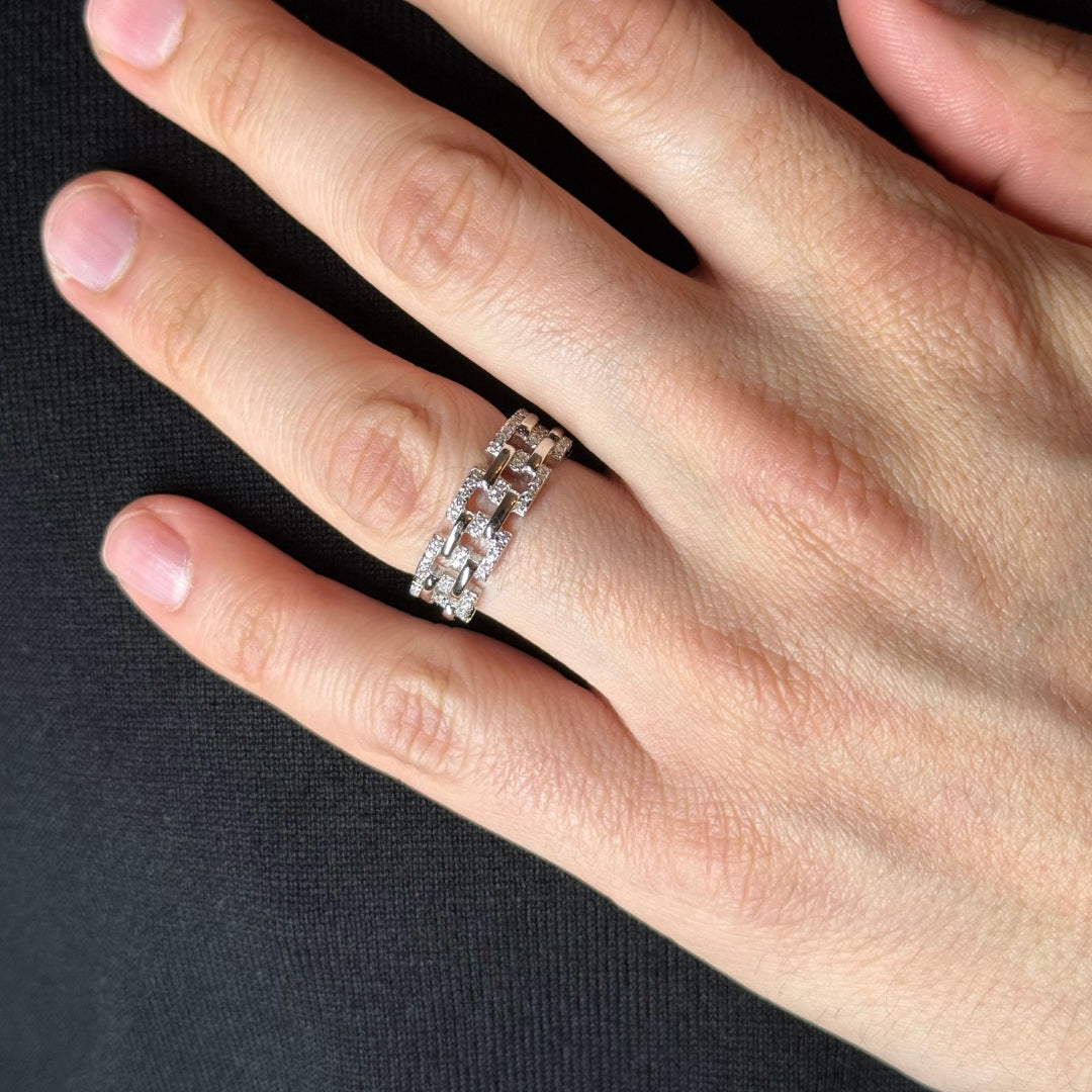 Silver Zircon Square Link Ring