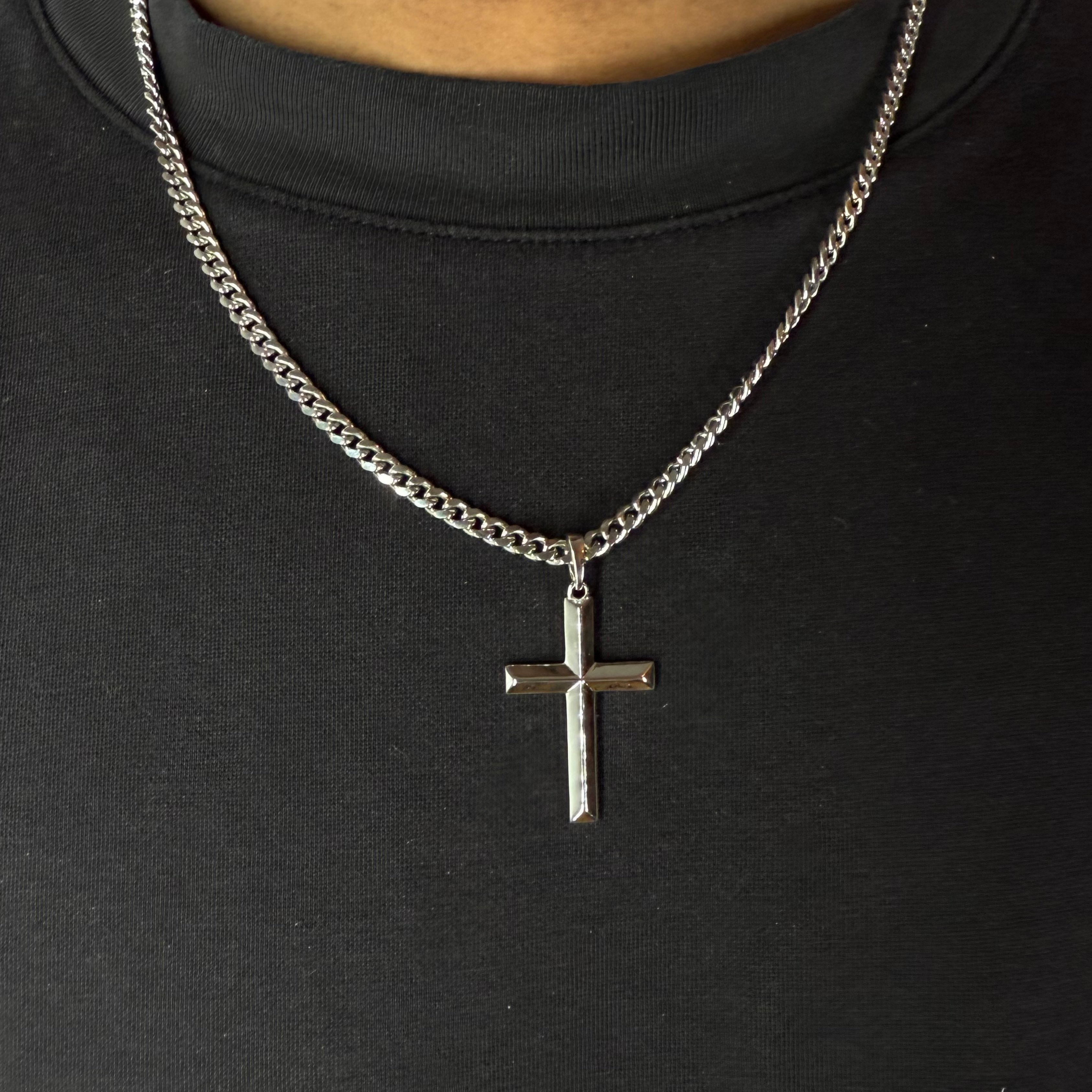Silver Plain Edge Cross Pendant Rhodium Plated