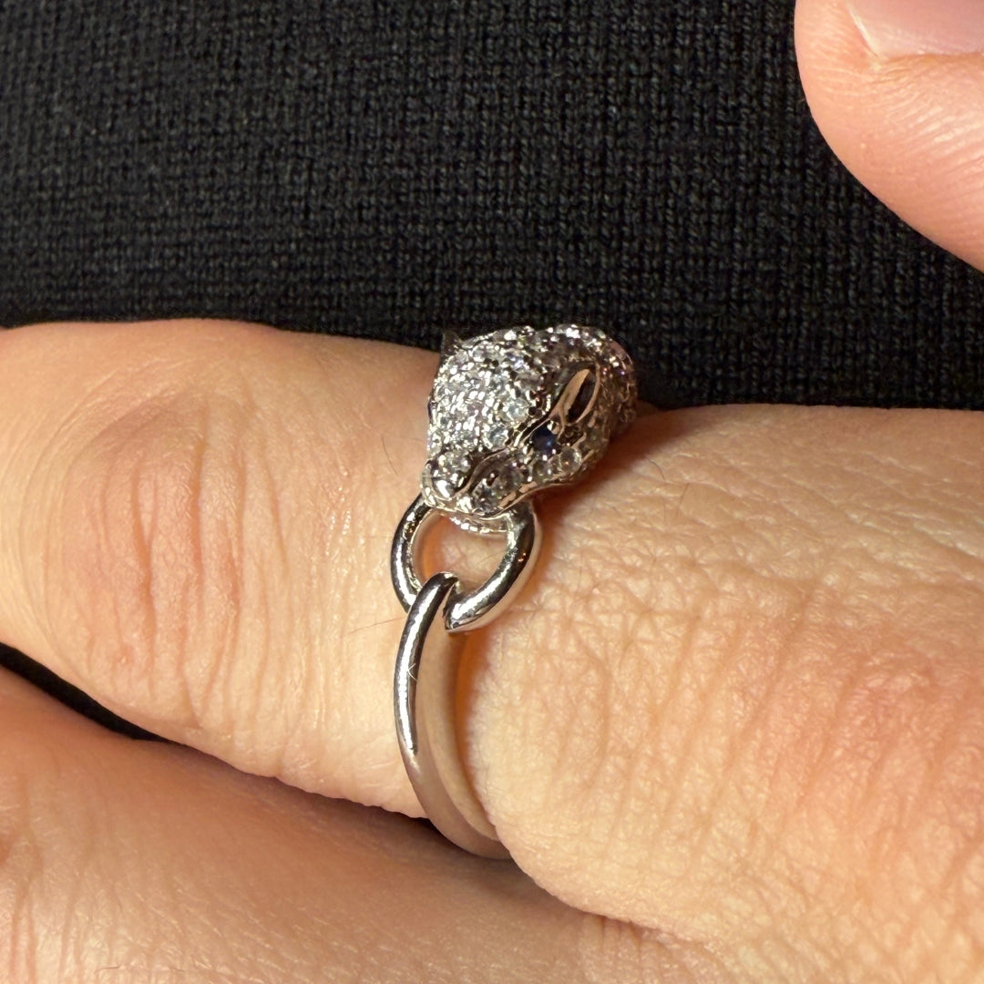 Silver Zircon Panther Ring