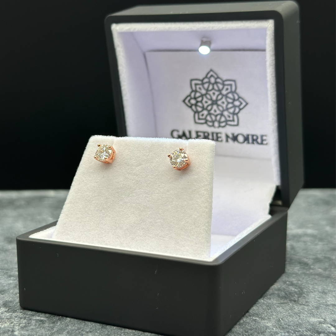 Round Cut Moissanite Earrings Rose Gold Plated