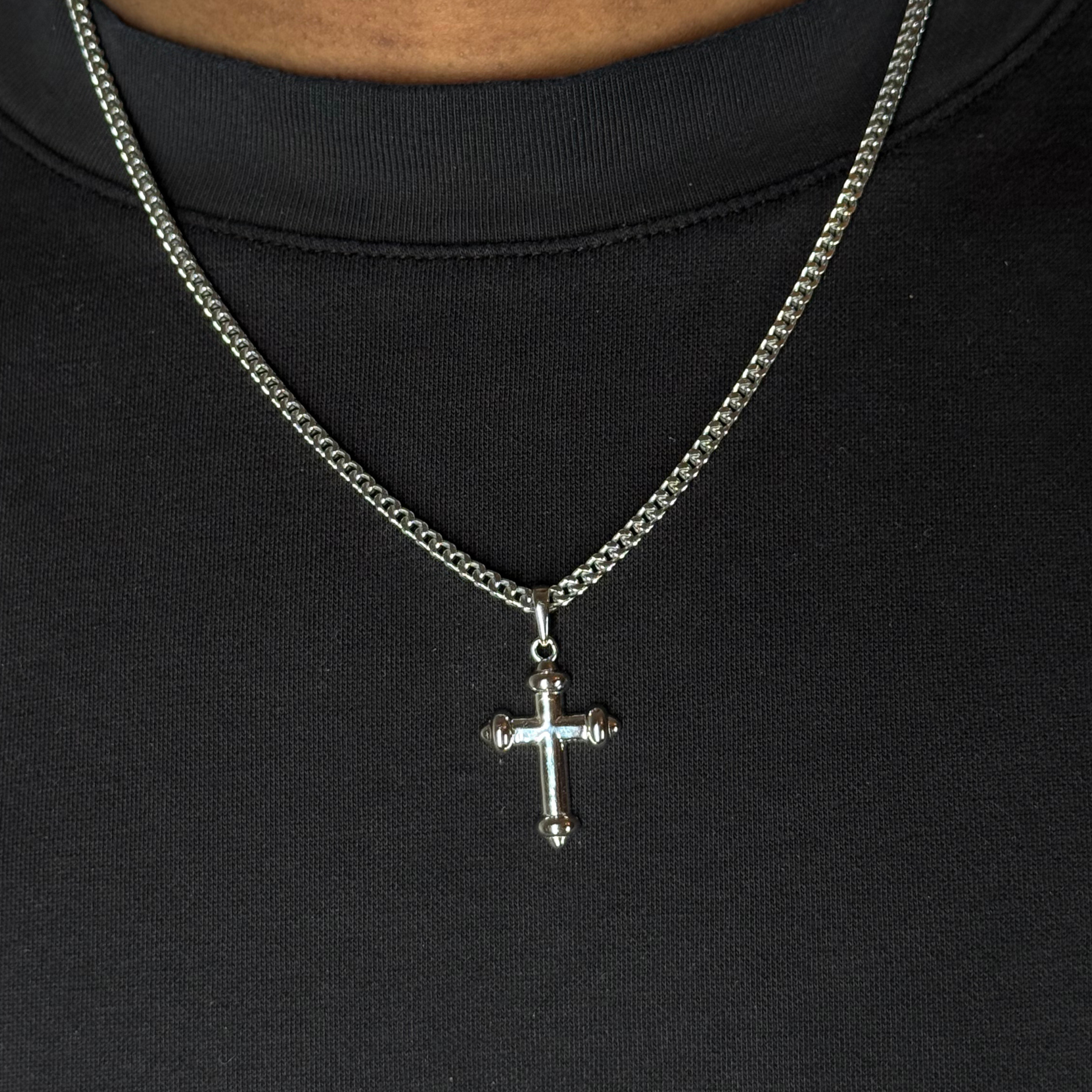 Silver Rounded Tip Cross Pendant Rhodium Plated