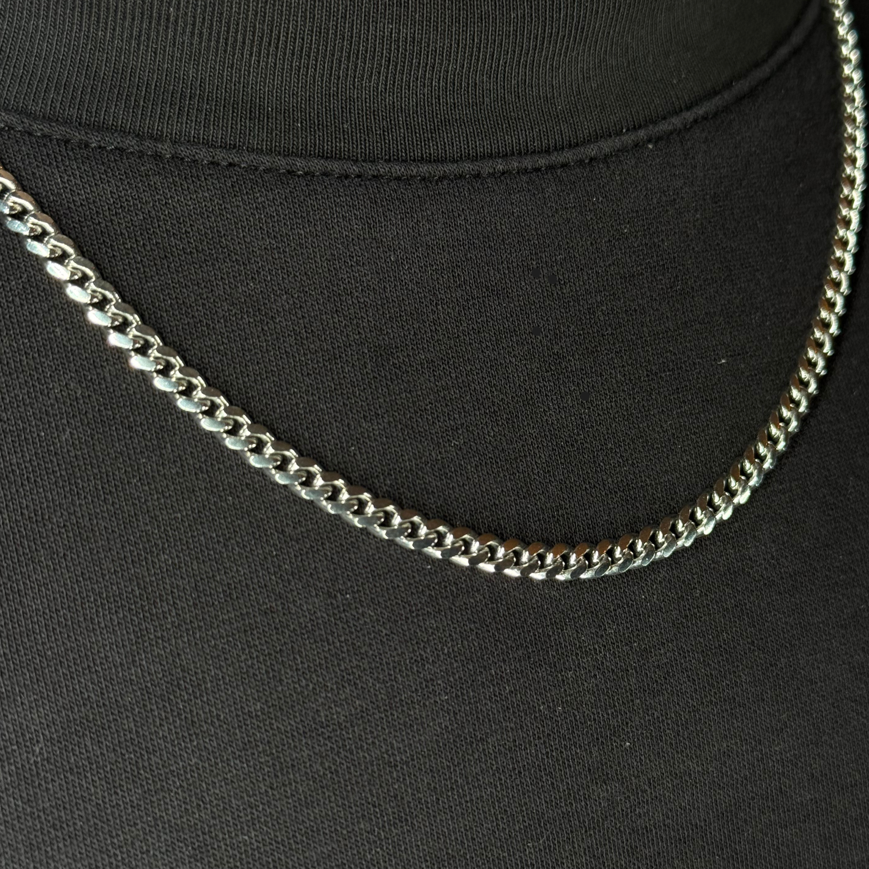4mm Silver Cuban Link Chain Rhodium Plated