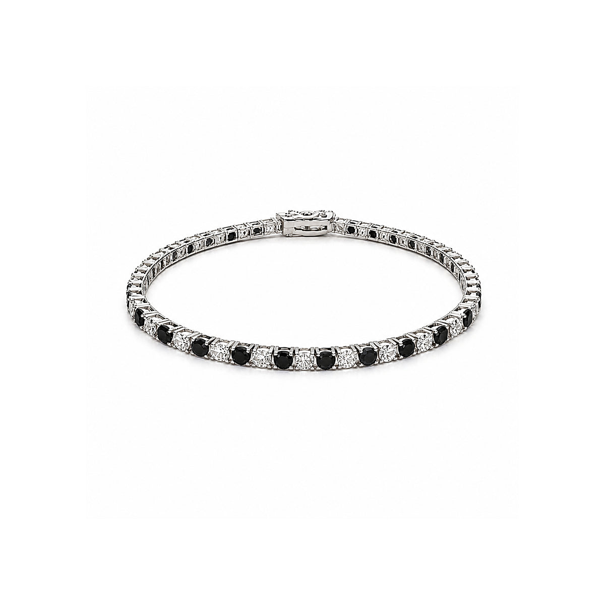 3mm Silver Black & White Zircon Tennis Bracelet + Silver Eternity Black & White Zircon Ring