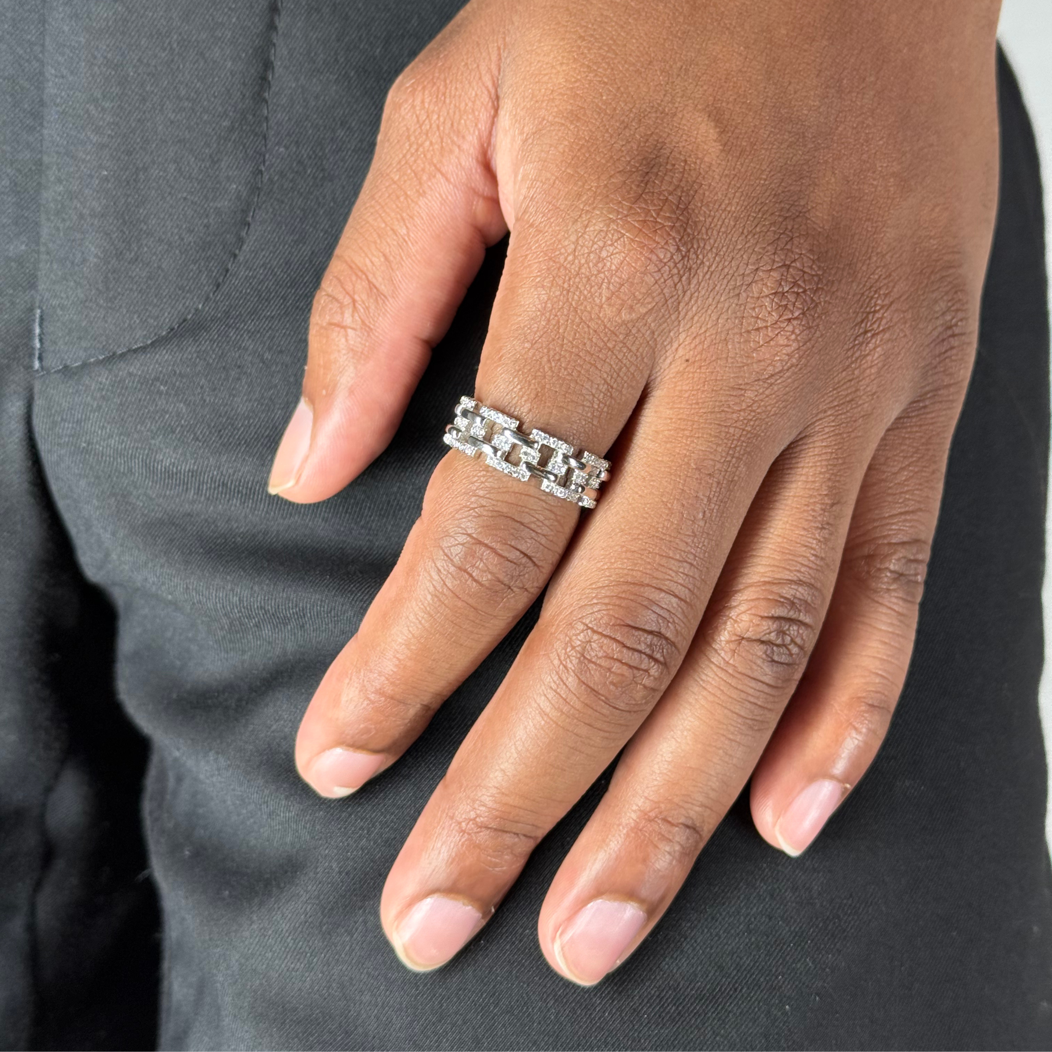 Silver Zircon Square Link Ring