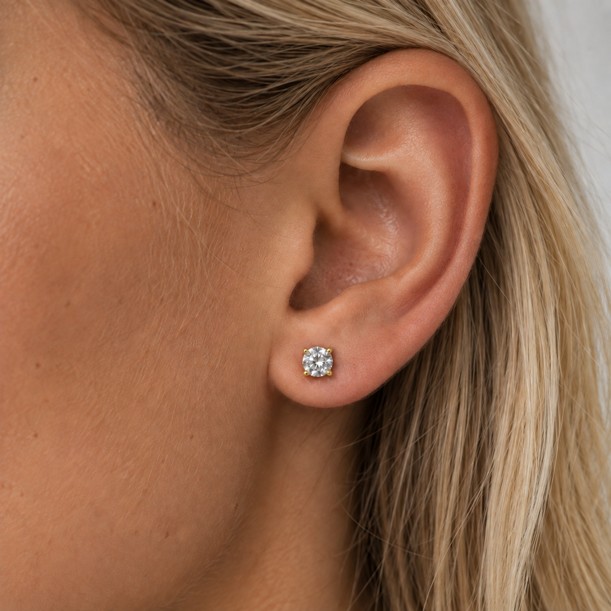 Silver Round Cut Moissanite Earrings 18K Yellow Gold Vermeil