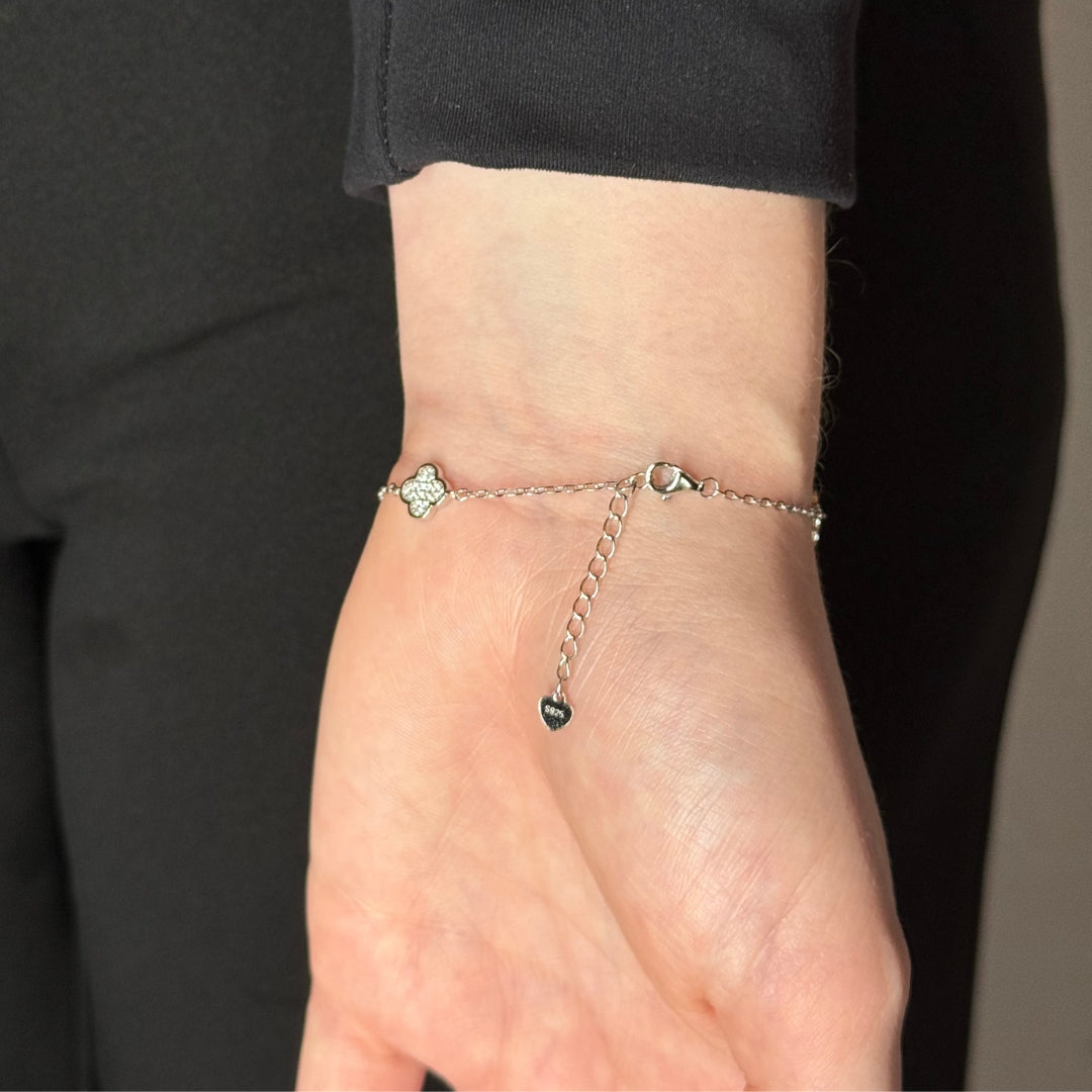Bracelet en argent et zircon trèfle 