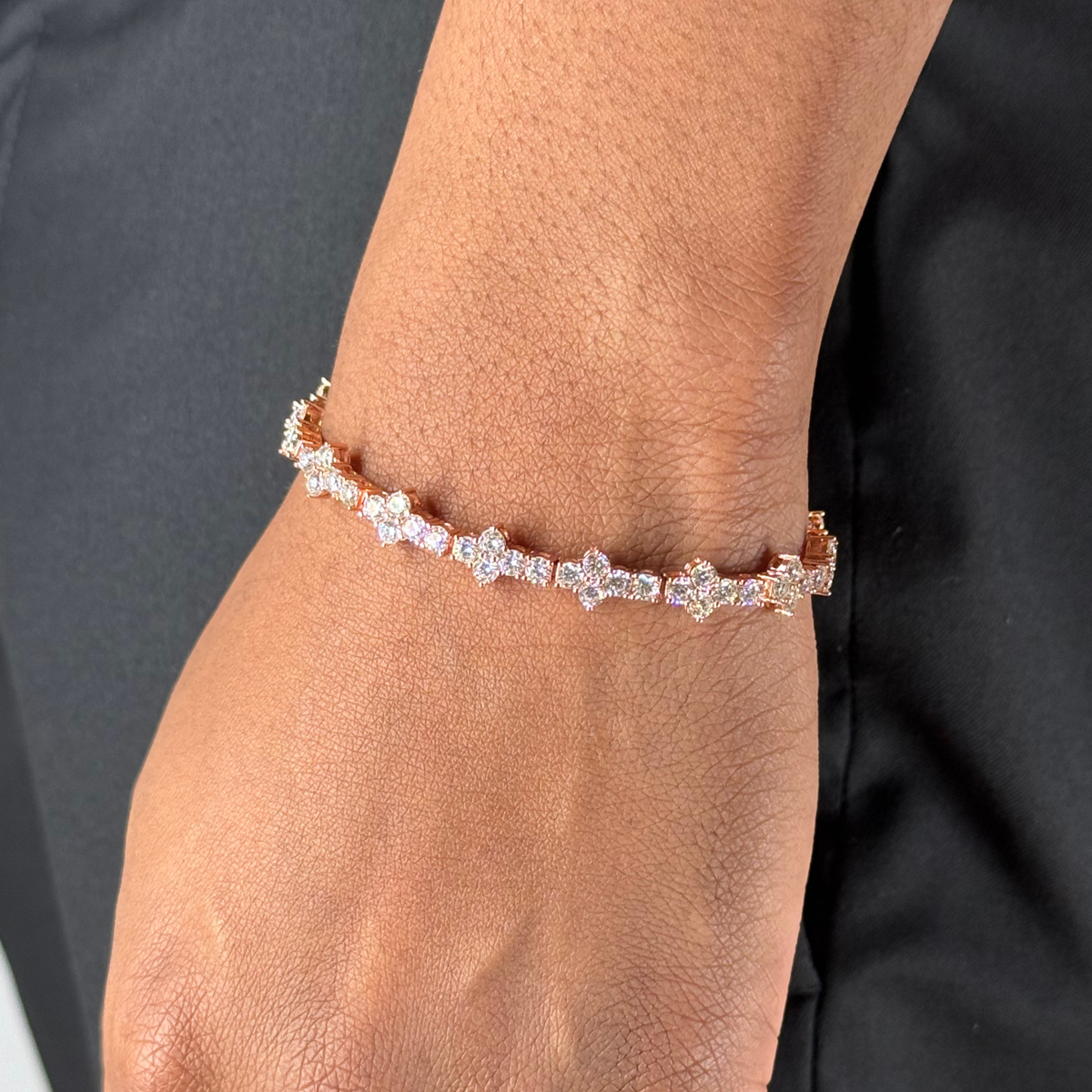 Honeycomb Silver Moissanite Tennis Bracelet 18K Rose Gold Vermeil