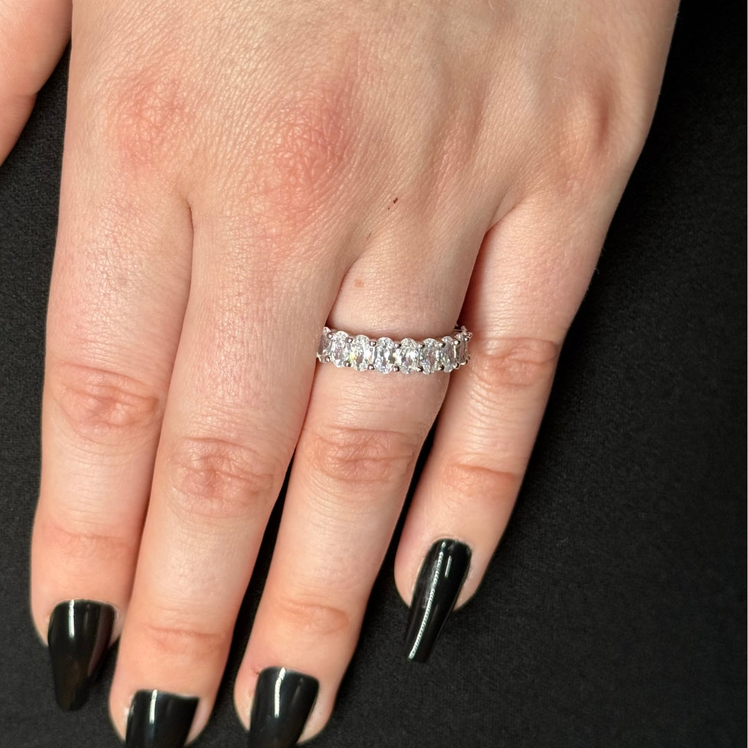 Silver Zircon Oval Eternity Ring
