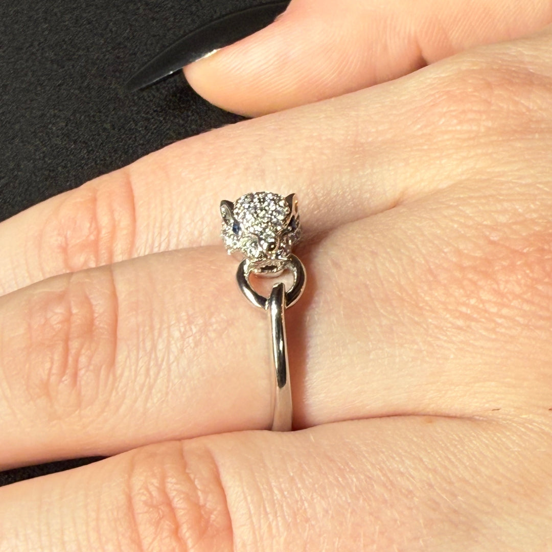 Silver Zircon Panther Ring