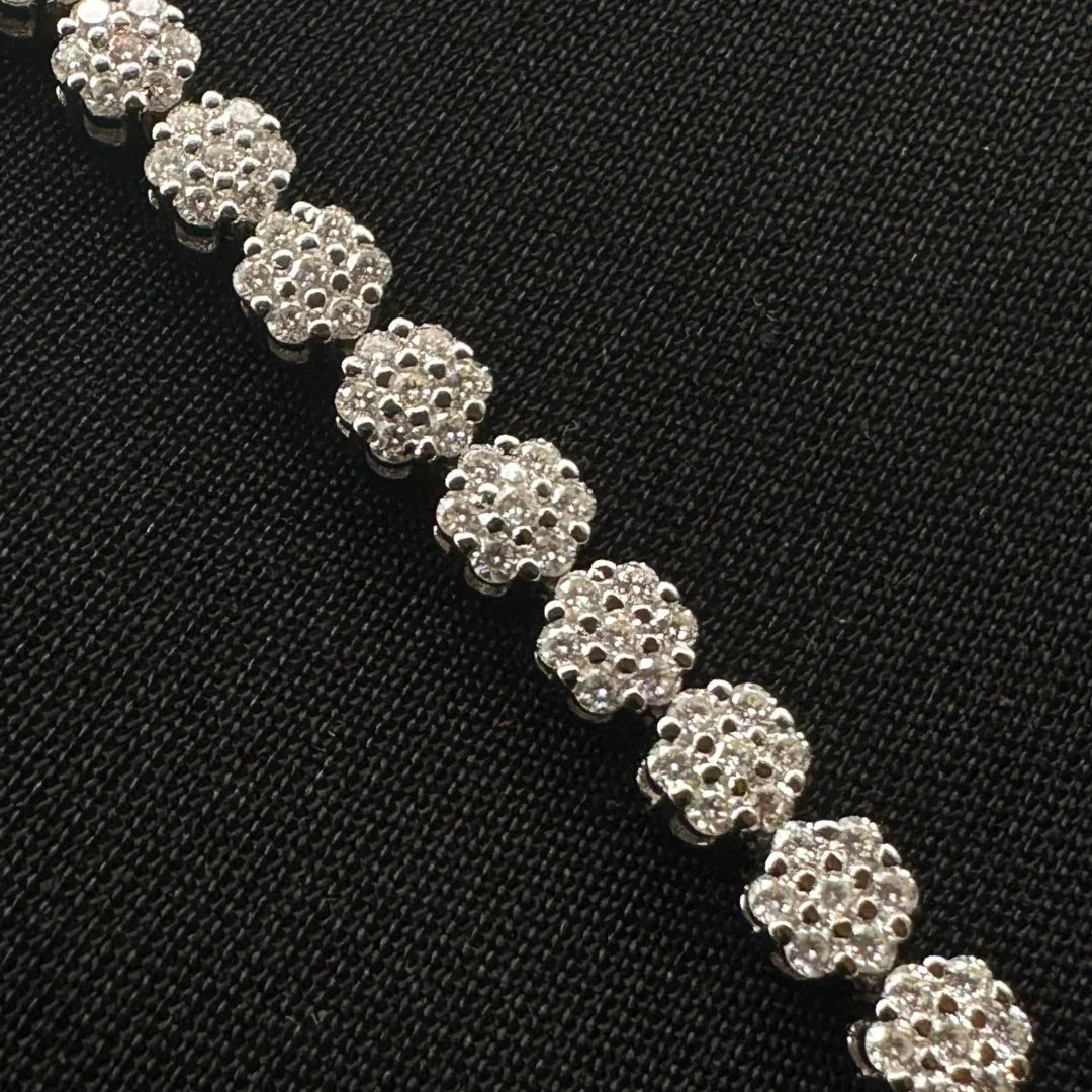 Flower Tennis Bracelet Rhodium Plated