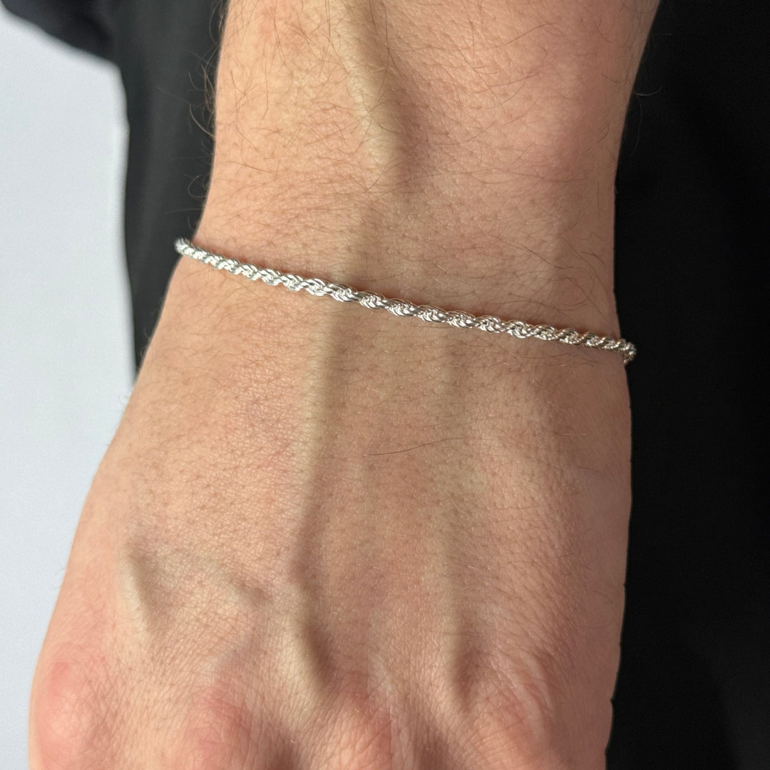 2mm Silver Rope Bracelet Rhodium Plated
