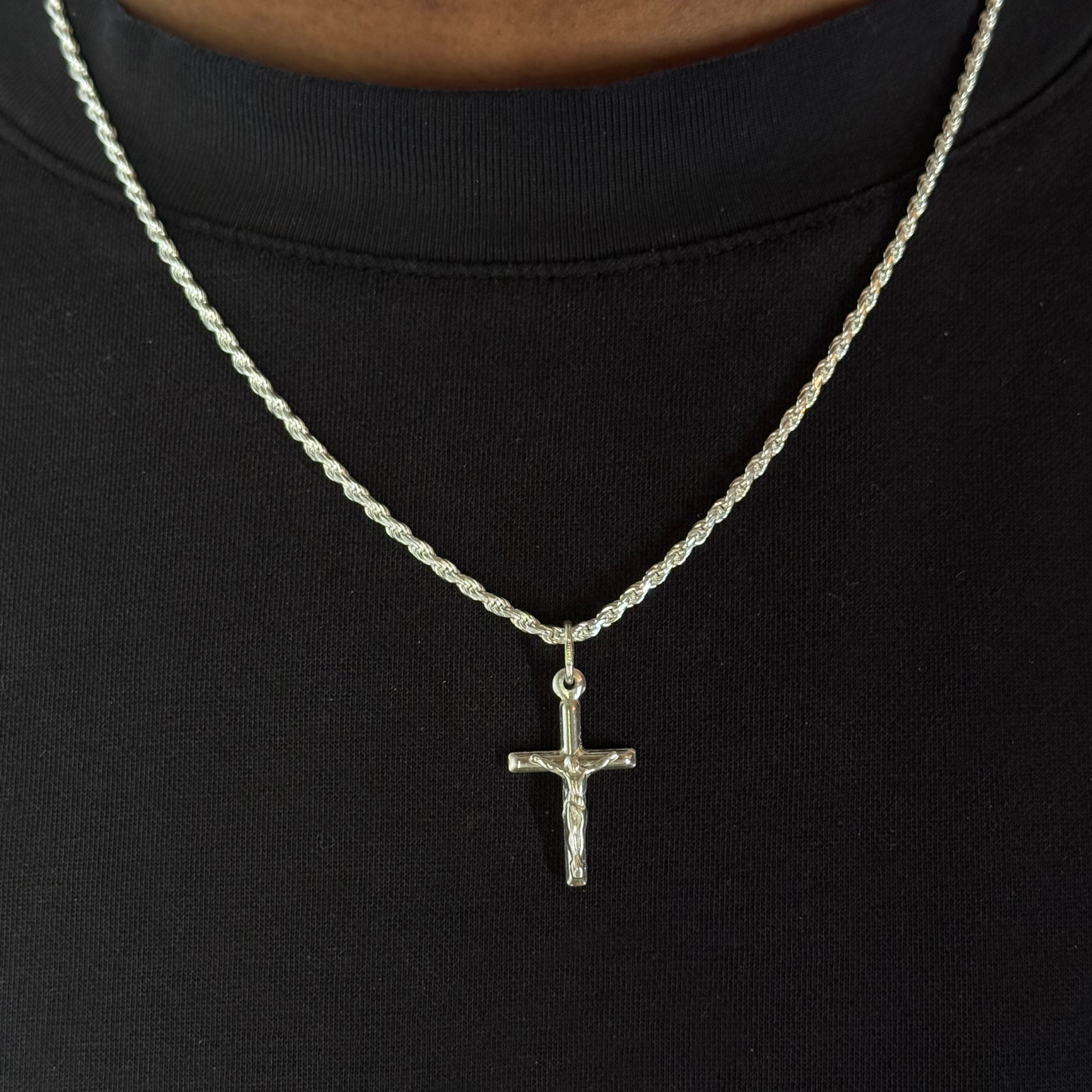 Silver Plain Jesus Cross Pendant Rhodium Plated