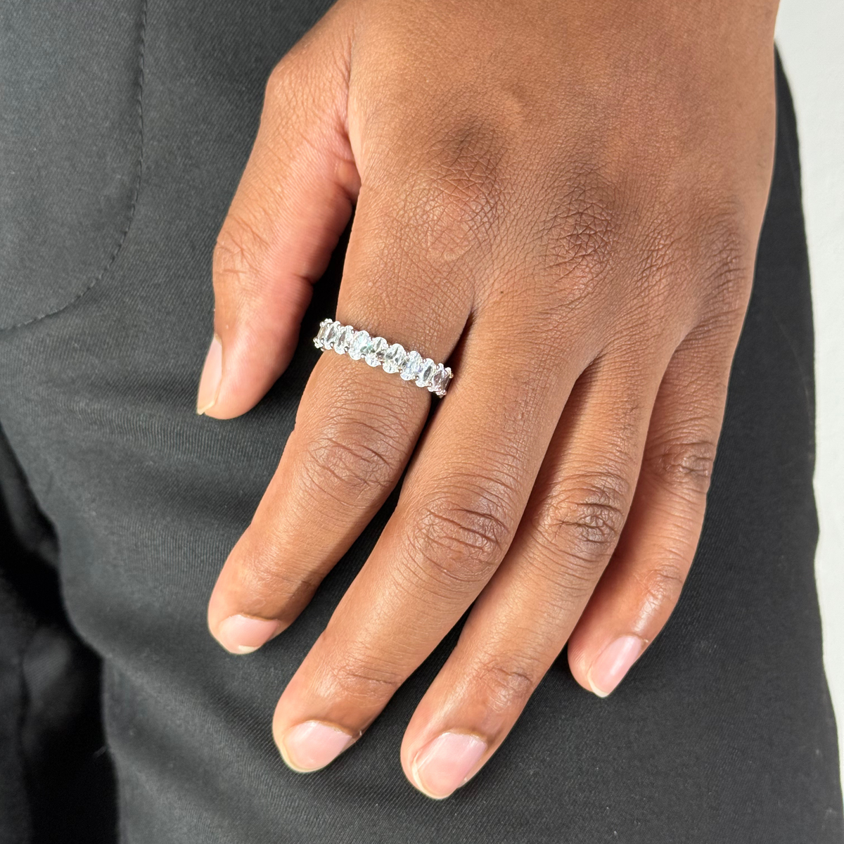 Silver Zircon Oval Eternity Ring