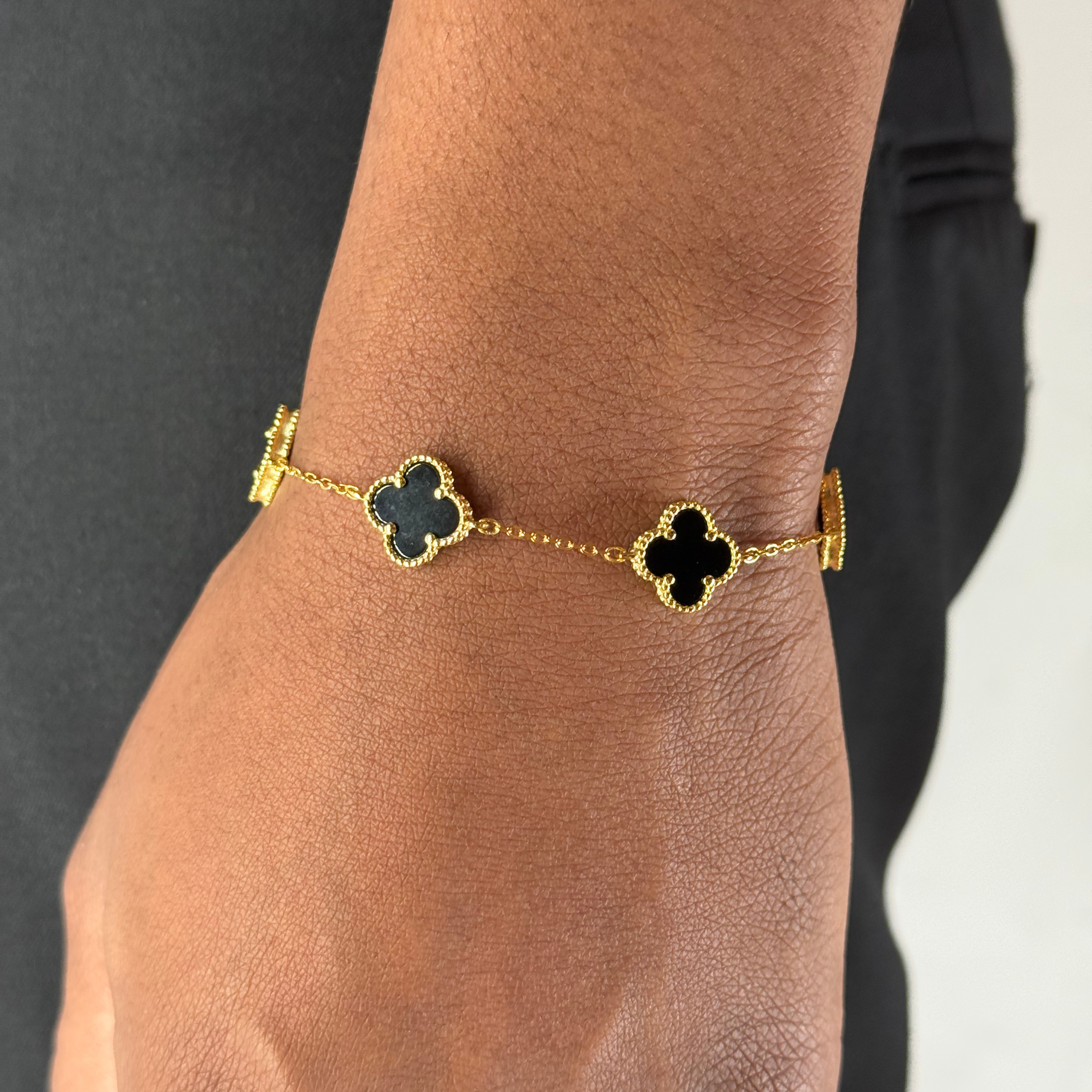 Clover Onyx Silver Bracelet Yellow Gold Plated