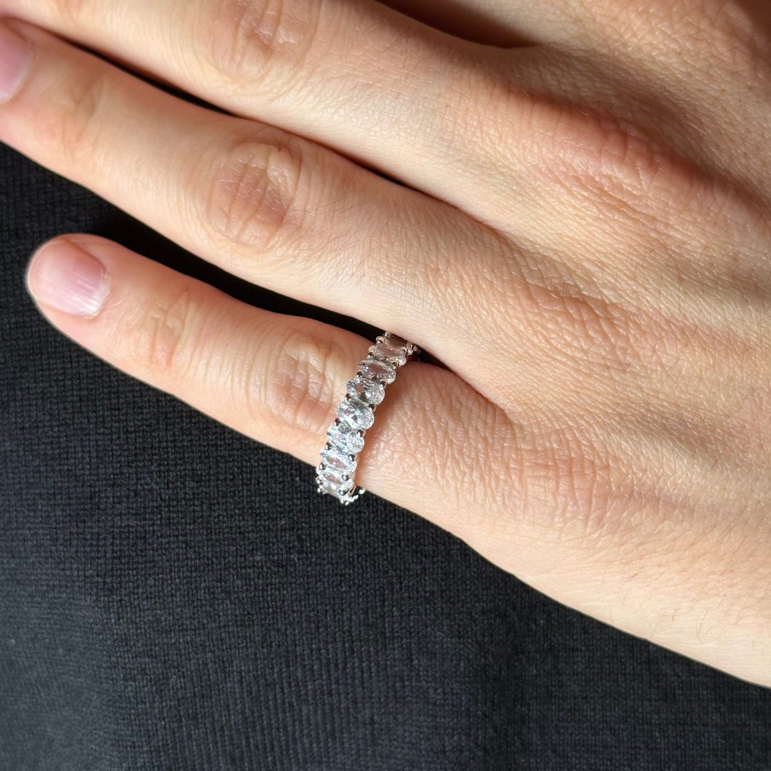 Silver Zircon Oval Eternity Ring