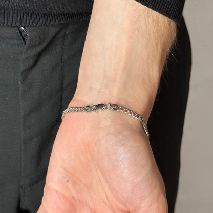 4mm Silver Cuban Bracelet Rhodium Plated