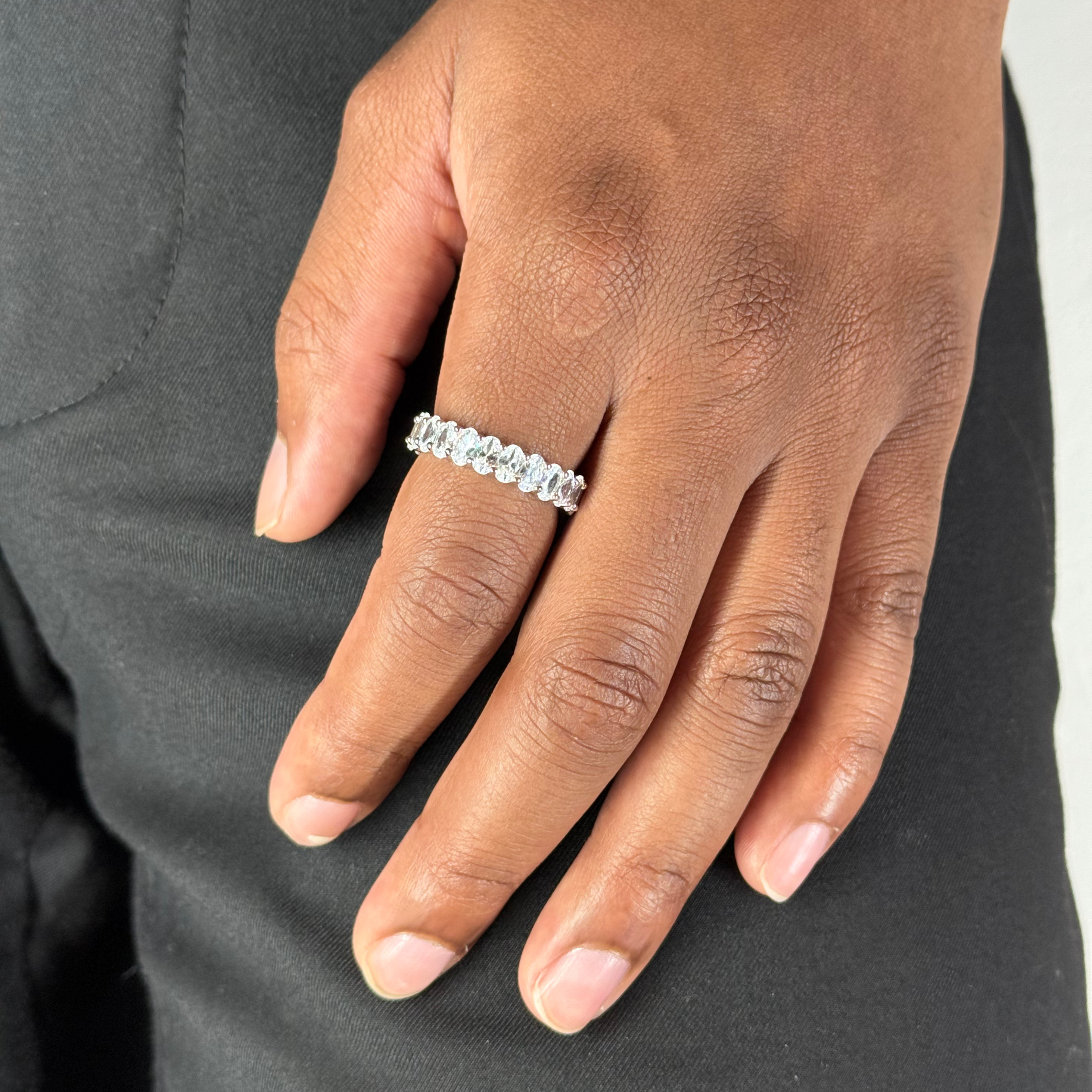 Silver Zircon Oval Eternity Ring