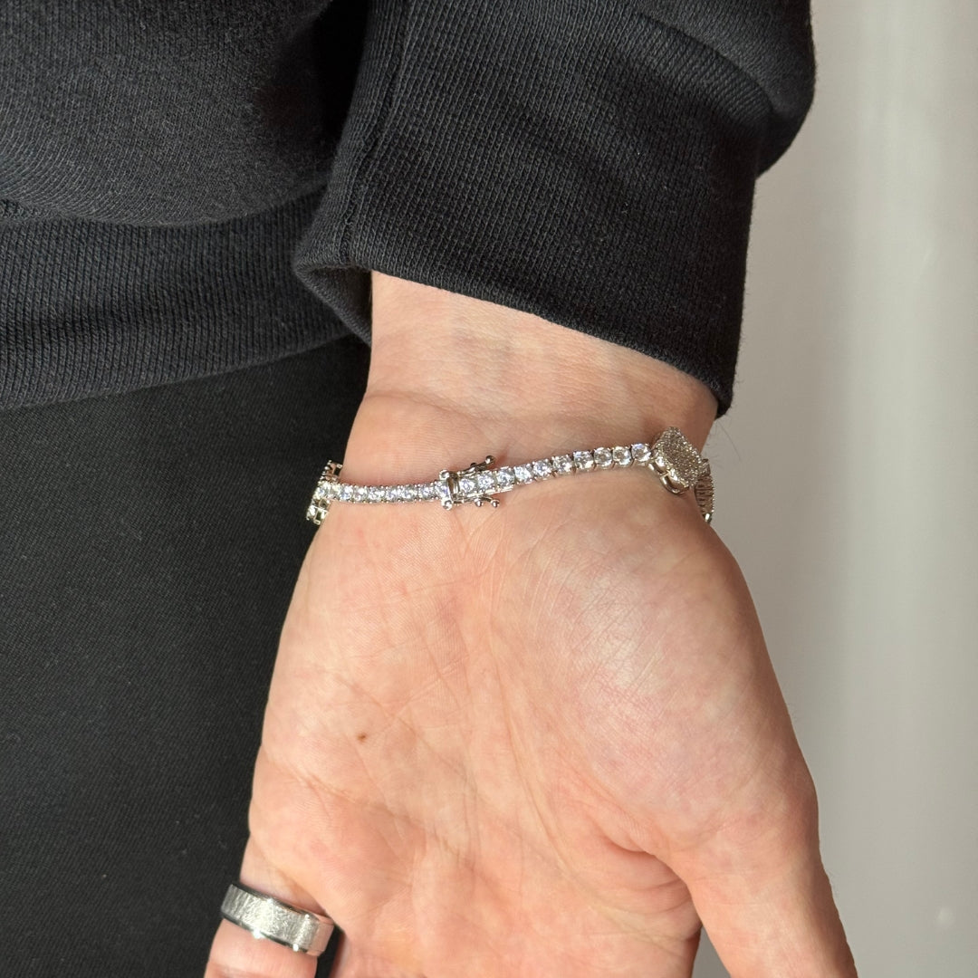 Silver Clover Leaf Zircon Tennis Bracelet