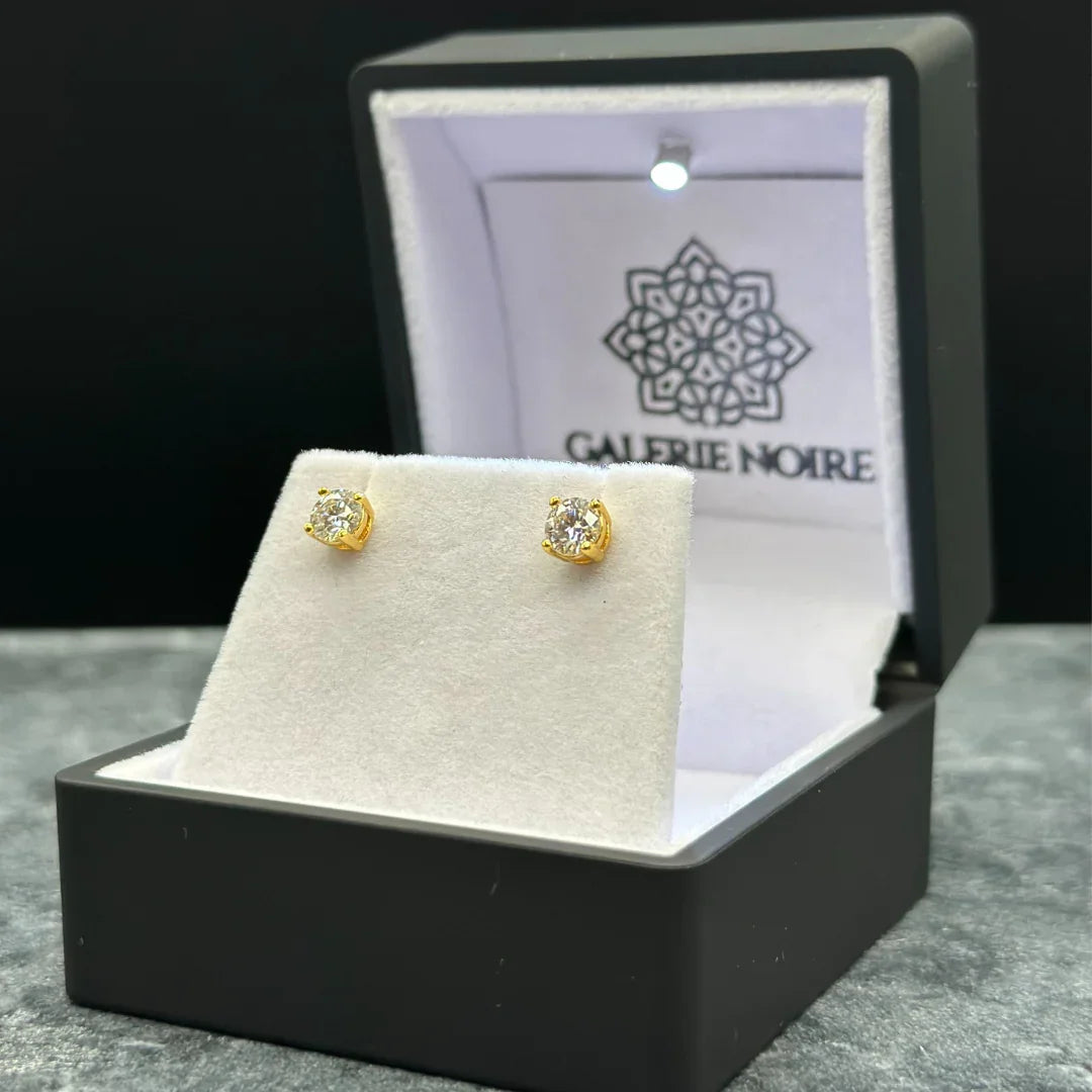 Round Cut Moissanite Earrings Yellow Gold Plated