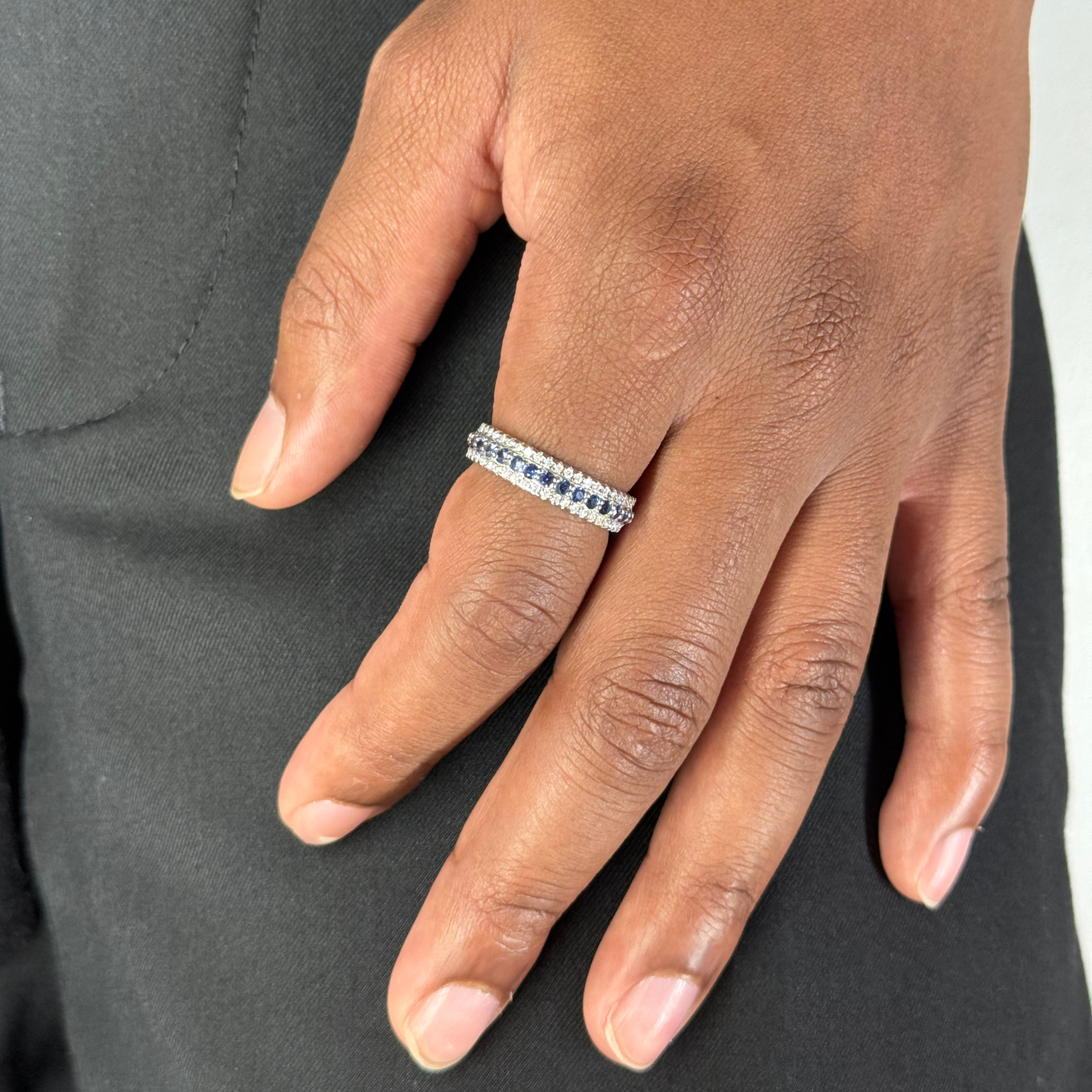 Silver Eternity Moissanite & Lab Sapphire Men's Ring