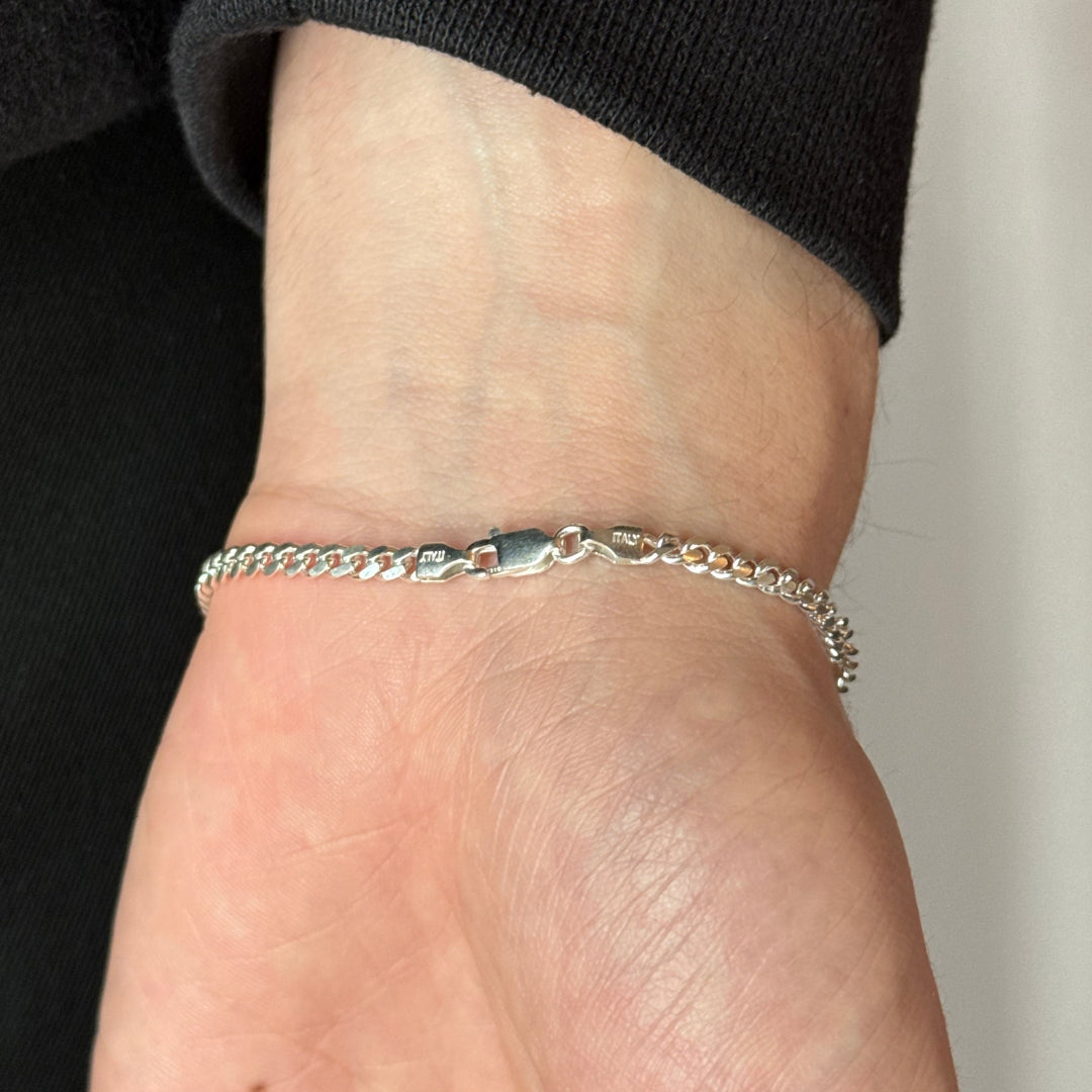 3mm Silver Cuban Link Bracelet Rhodium Plated