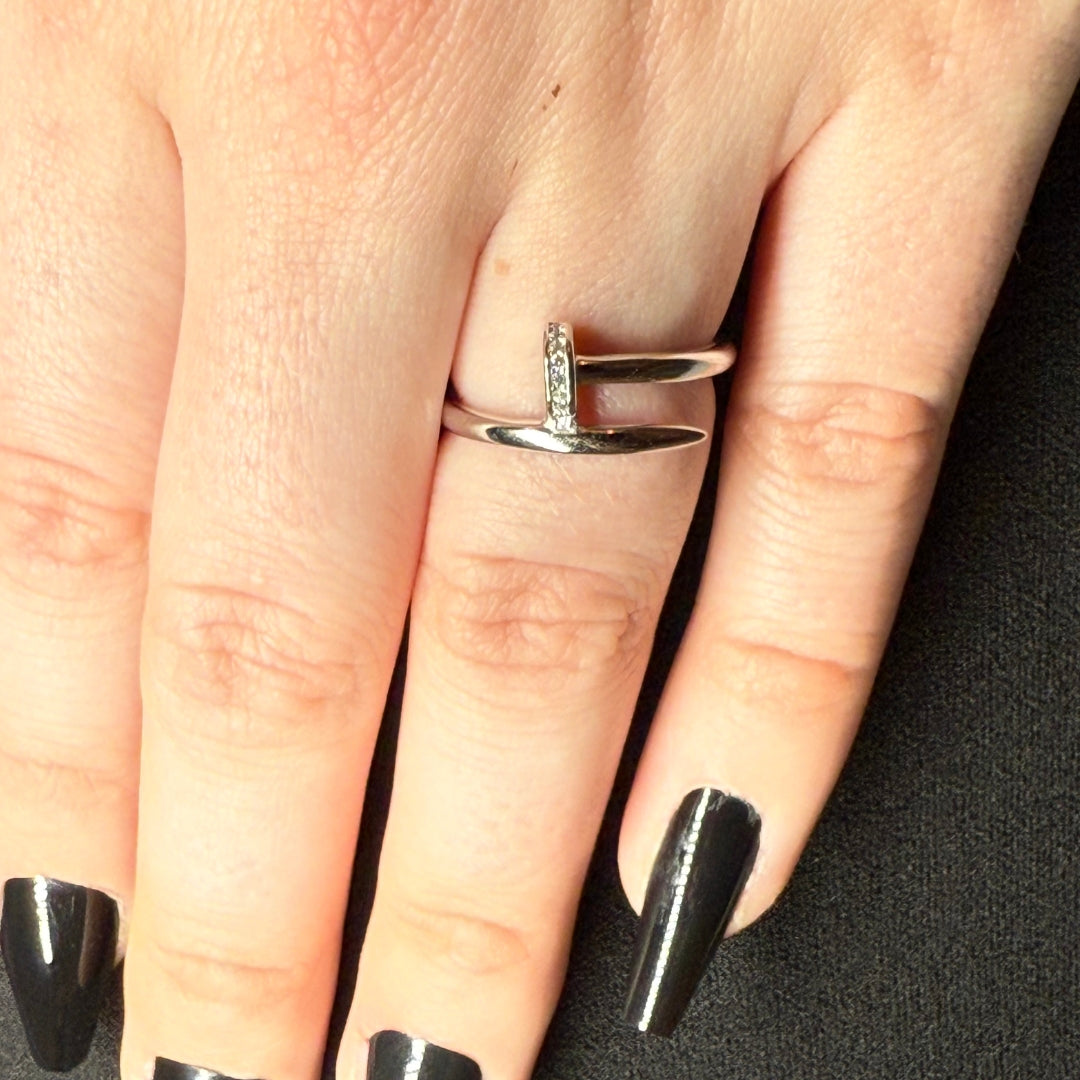 Silver Zircon Nail Ring
