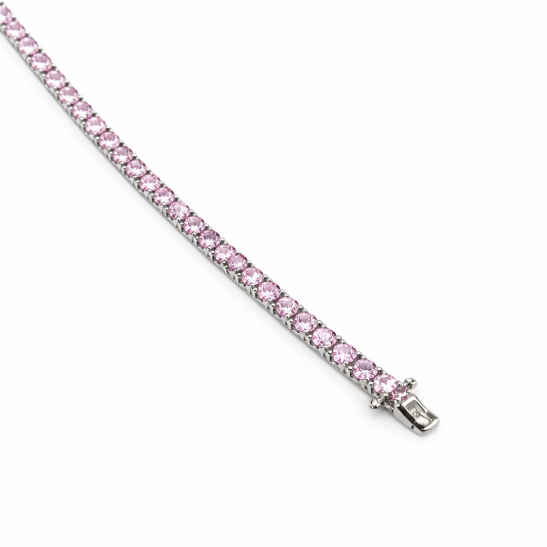 3mm Silver Zircon Tennis Bracelet Pink Radiant