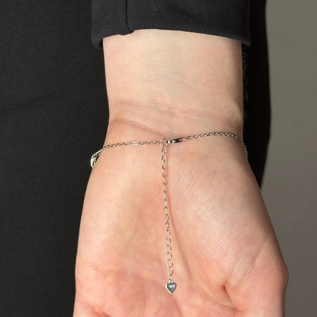 Bracelet en argent et onyx trèfle 