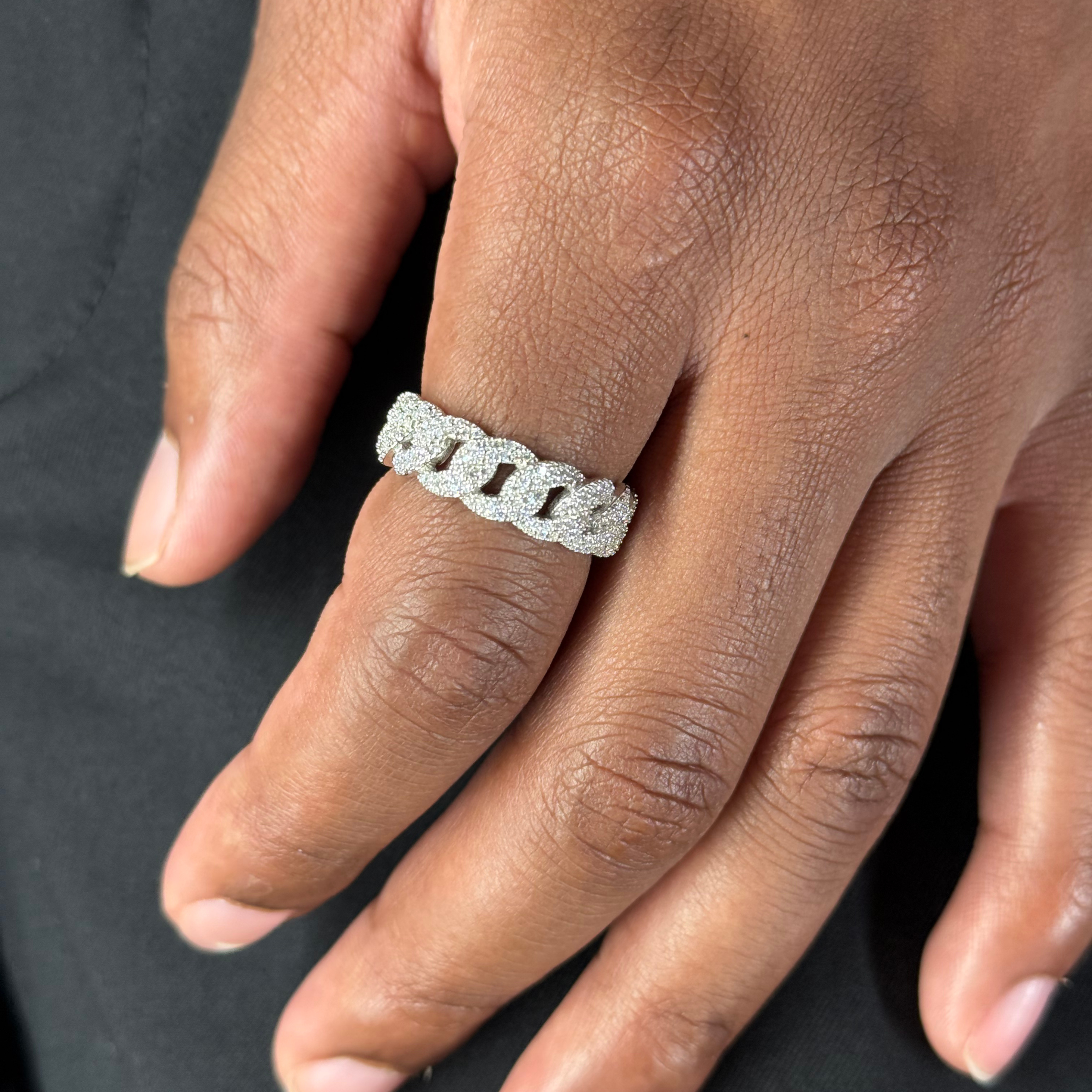 Cuban Link Silver Moissanite Ring