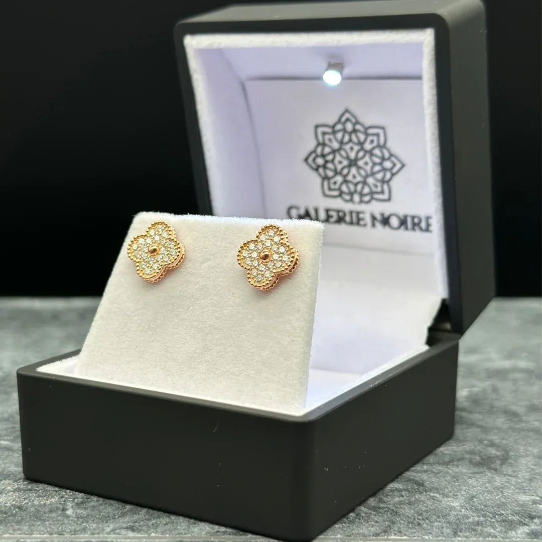Clover Moissanite Earrings Rose Gold Plated