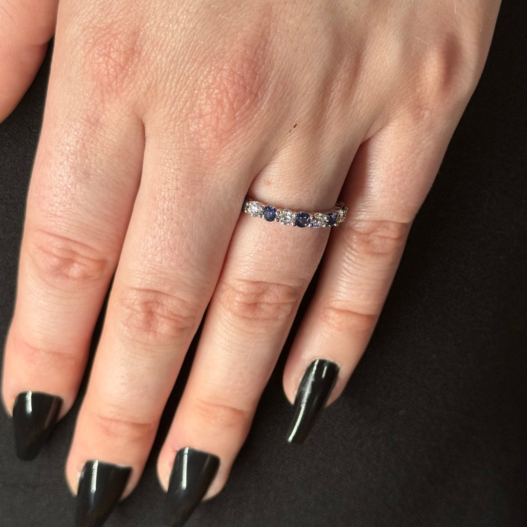 Silver Eternity Moissanite Blue & White Lab Sapphire Ring