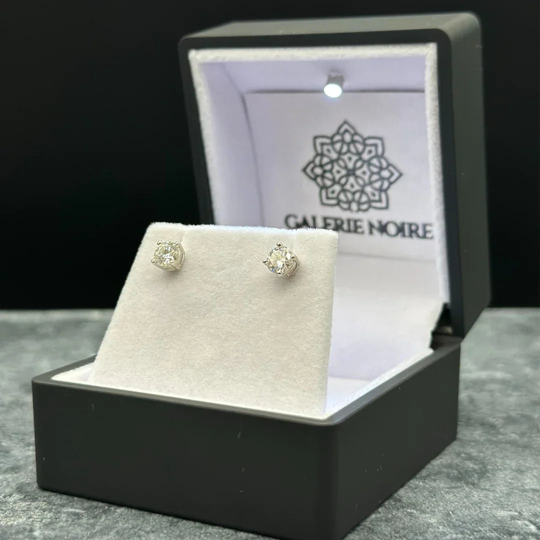 Round Cut Moissanite Earrings Rhodium Plated