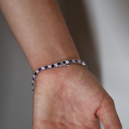 3mm Zircon Tennis Bracelet Blue & White Rhodium Plated