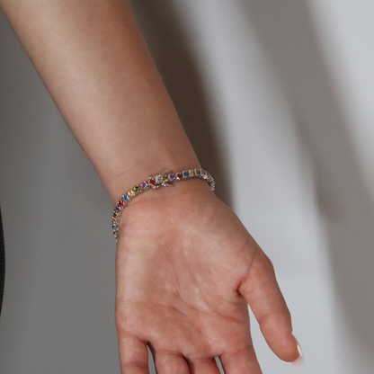 4mm Zircon Tennis Bracelet Multi Colour Rhodium Plated