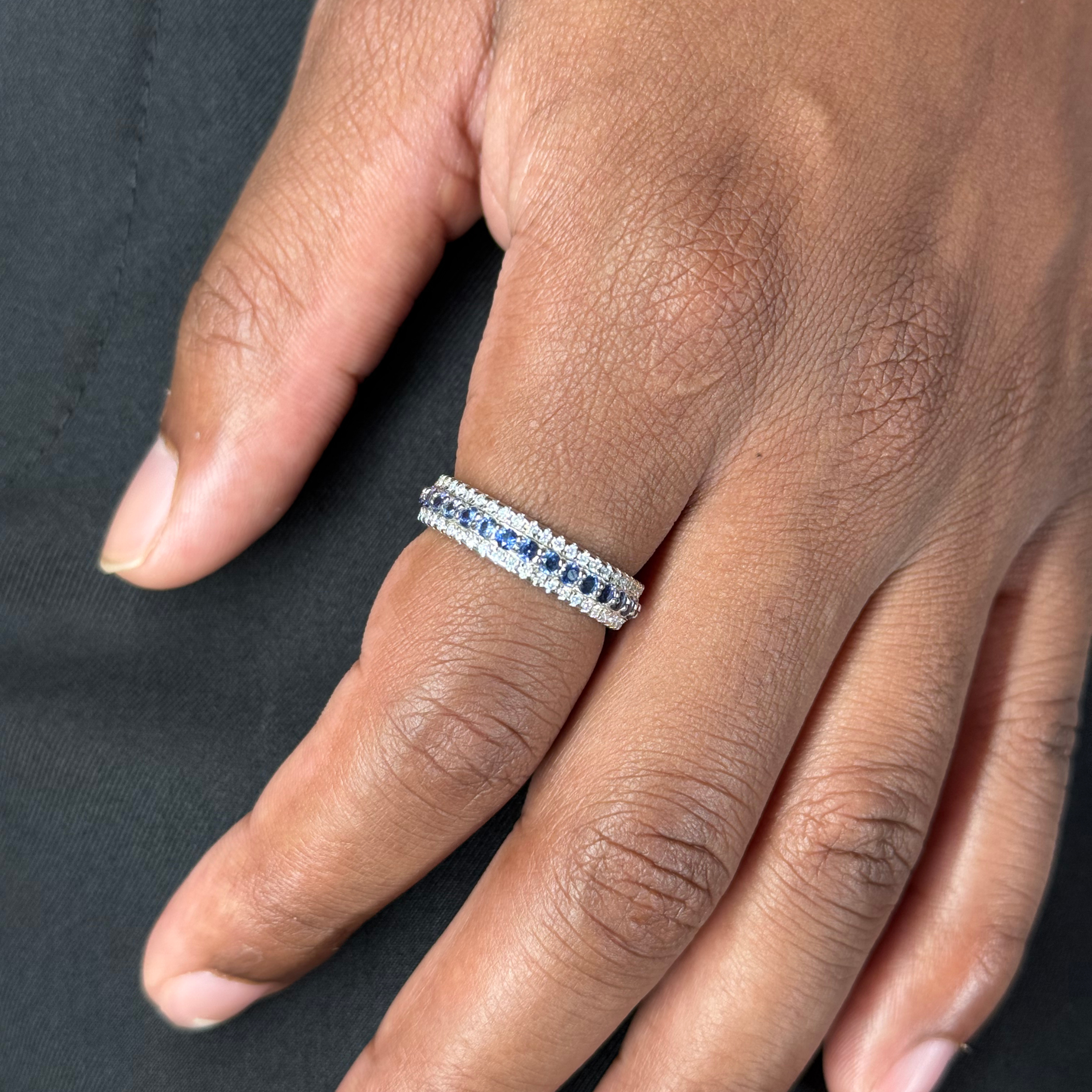 Silver Eternity Moissanite & Lab Sapphire Men's Ring