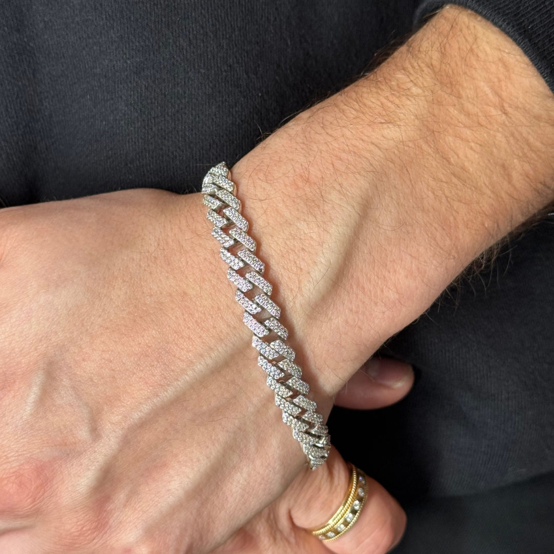10mm Moissanite Cuban Link Bracelet Rhodium plated