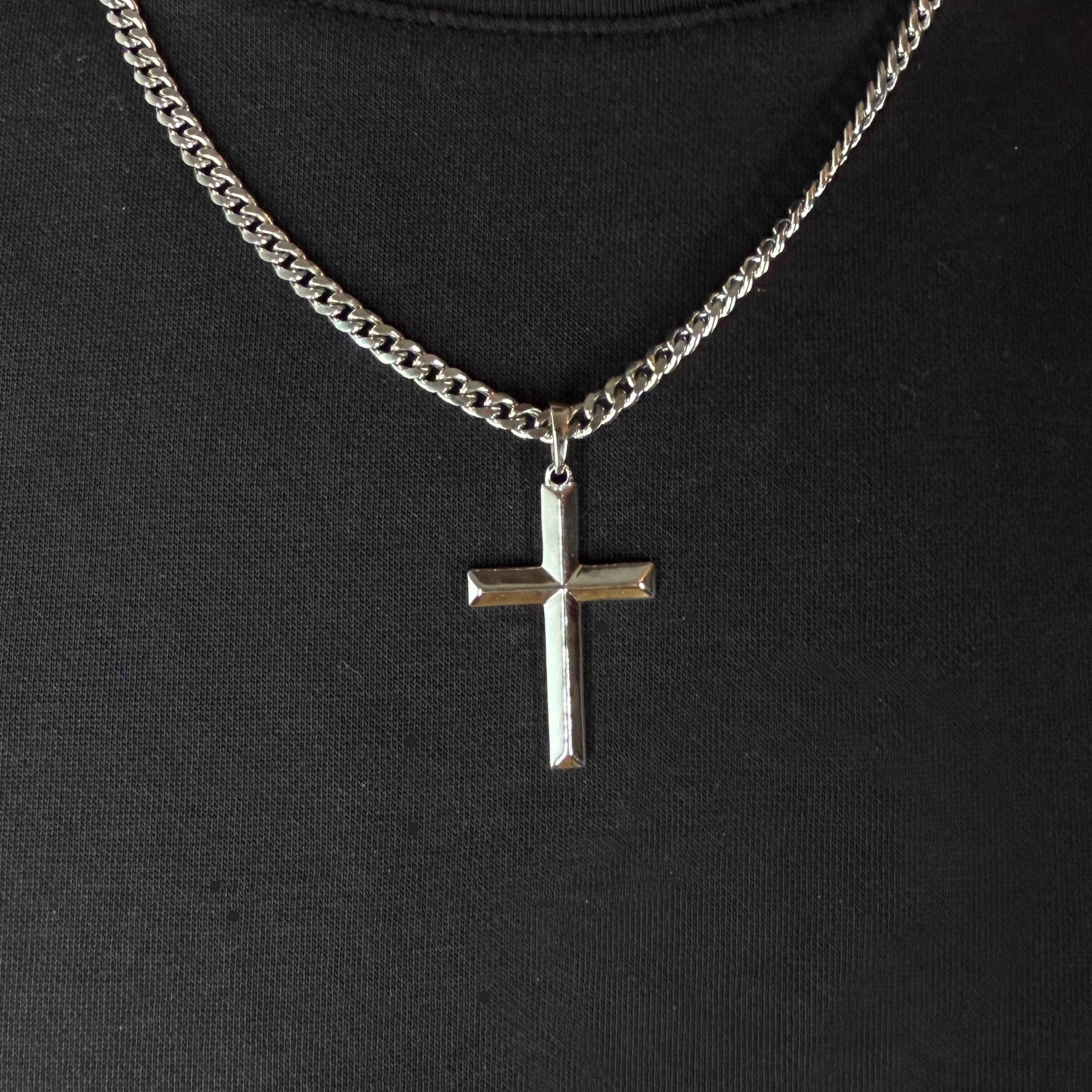 Silver Plain Edge Cross Pendant Rhodium Plated