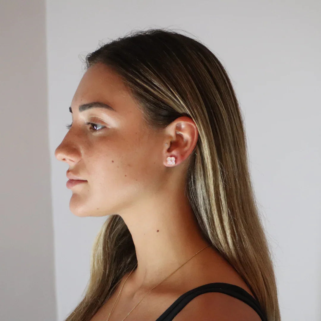 Clover Moissanite Earrings Rose Gold Plated