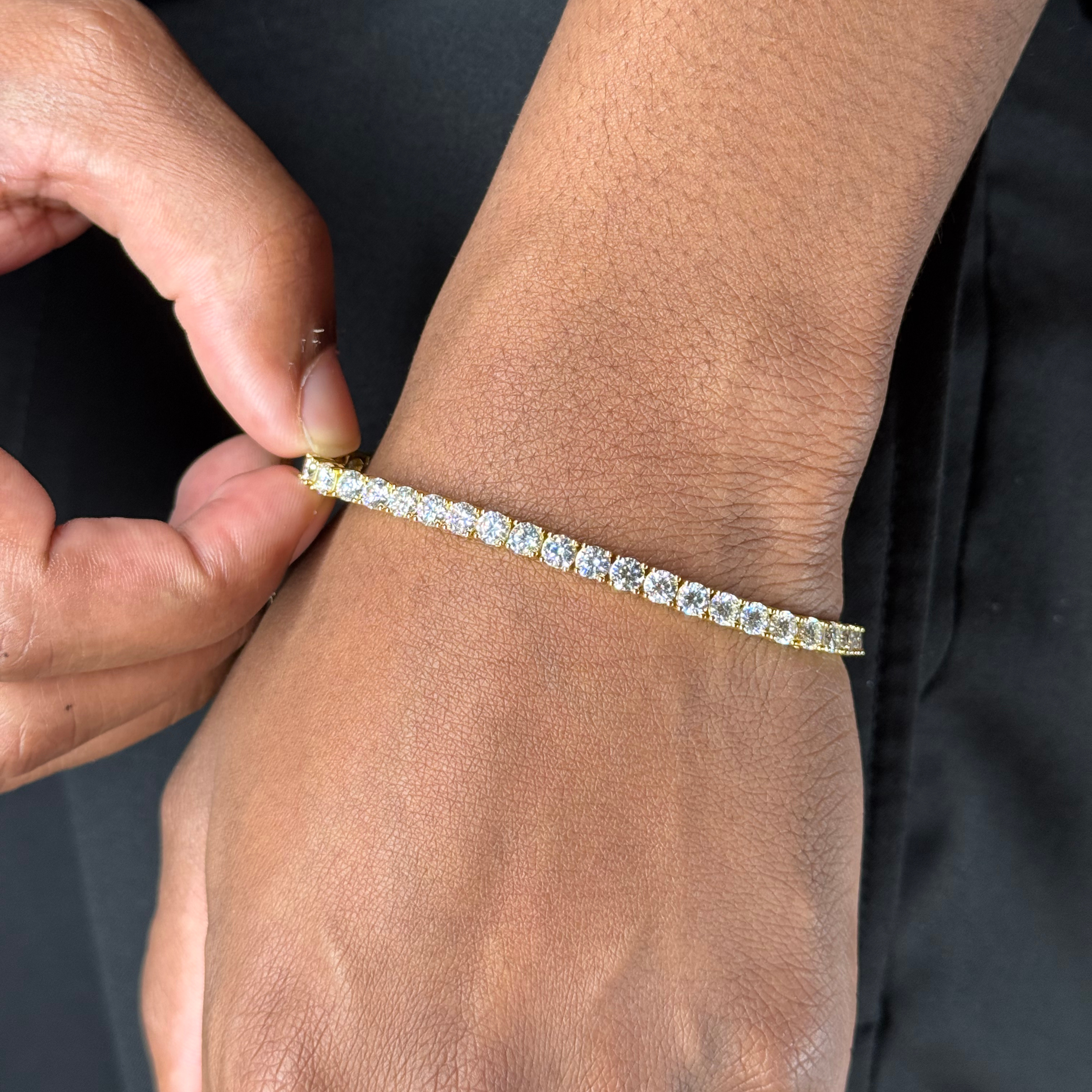 4mm Silver Moissanite Tennis Bracelet 18K Yellow Gold Vermeil