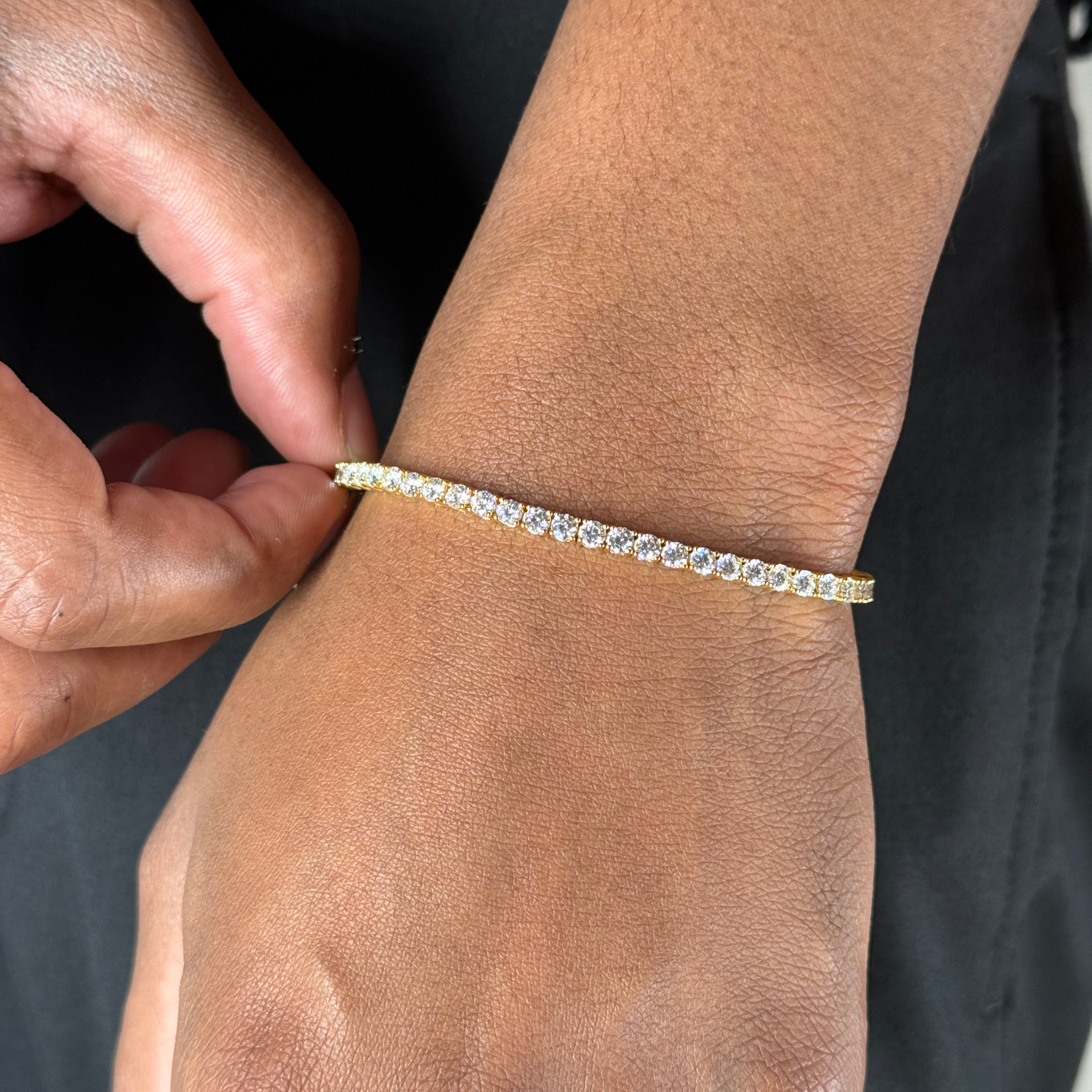 3mm Silver Moissanite Tennis Bracelet 18K Yellow Gold Vermeil
