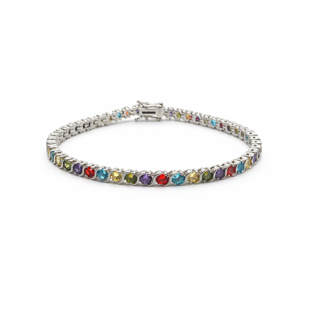 4mm Silver Zircon Tennis Bracelet Multi Colored