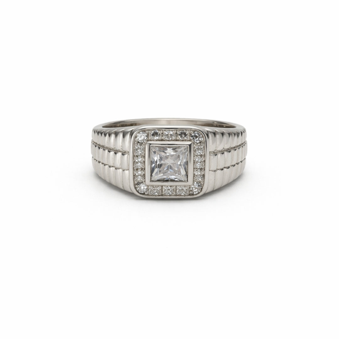 Silver Square Zircon Men's Ring