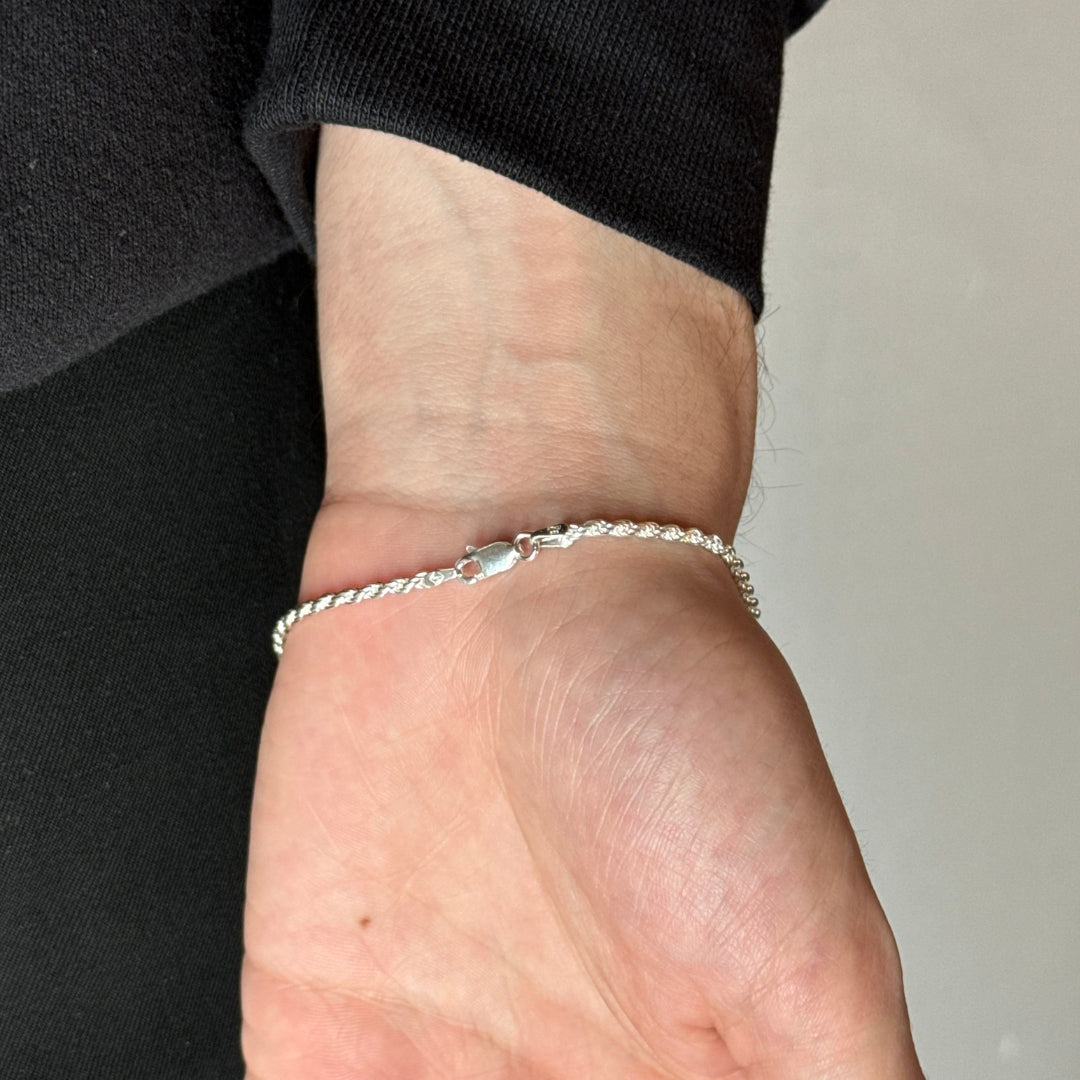 2mm Silver Rope Bracelet Rhodium Plated
