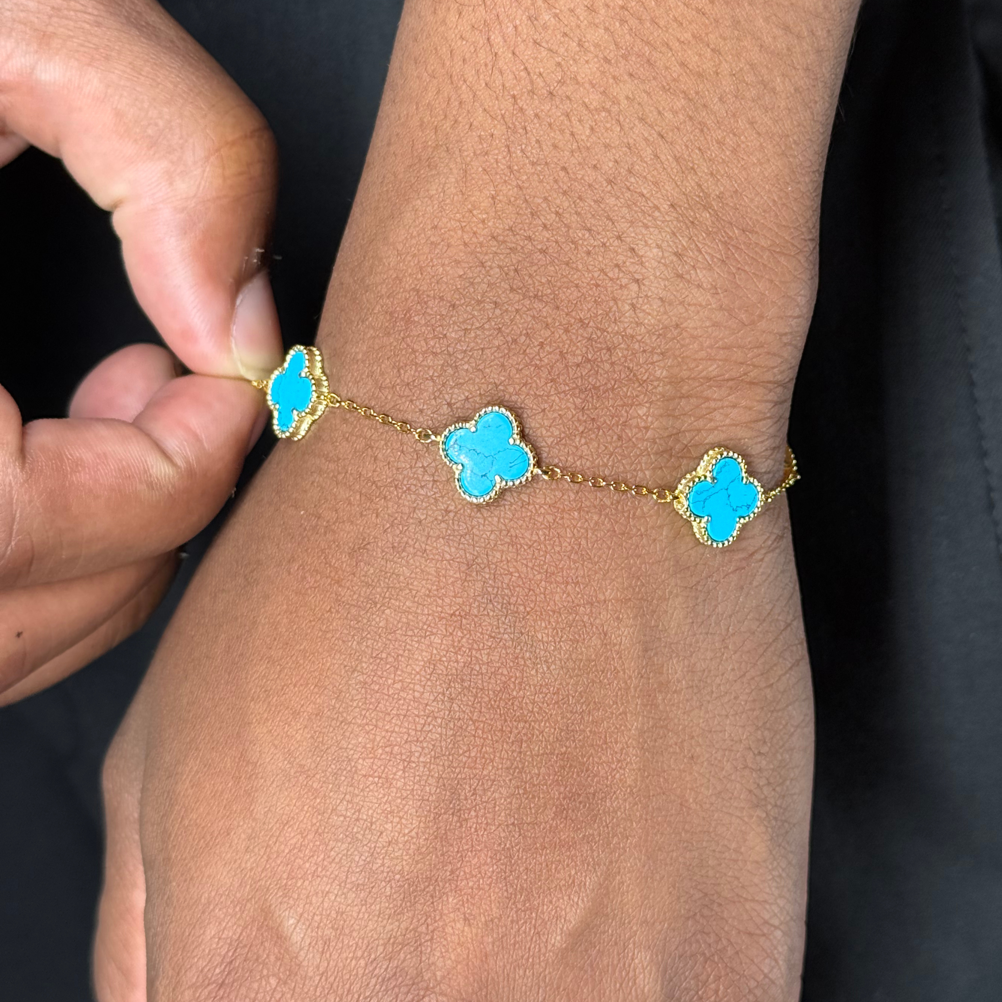 Clover Turquoise Silver Bracelet Yellow Gold Plated
