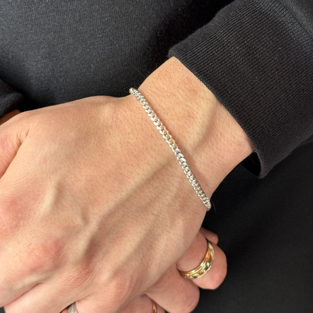 3mm Silver Cuban Link Bracelet Rhodium Plated