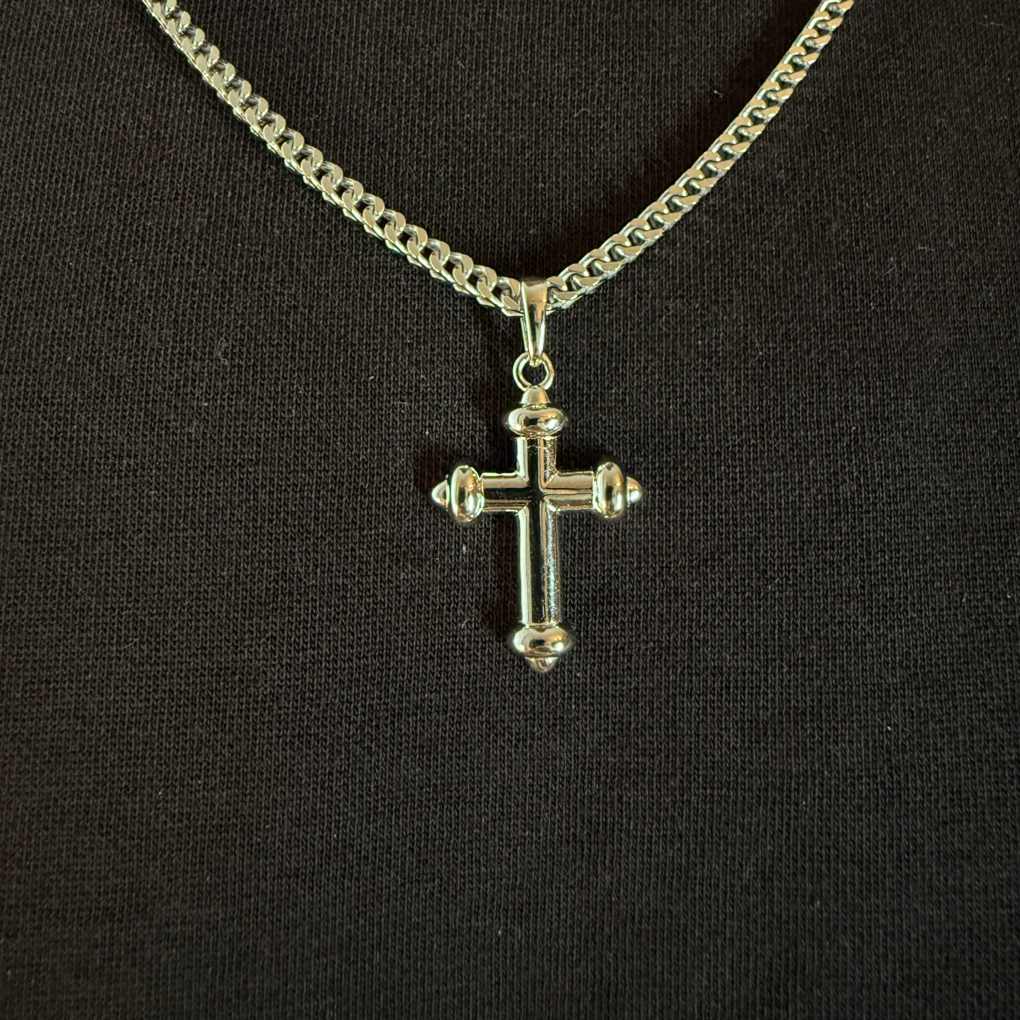 Silver Rounded Tip Cross Pendant Rhodium Plated